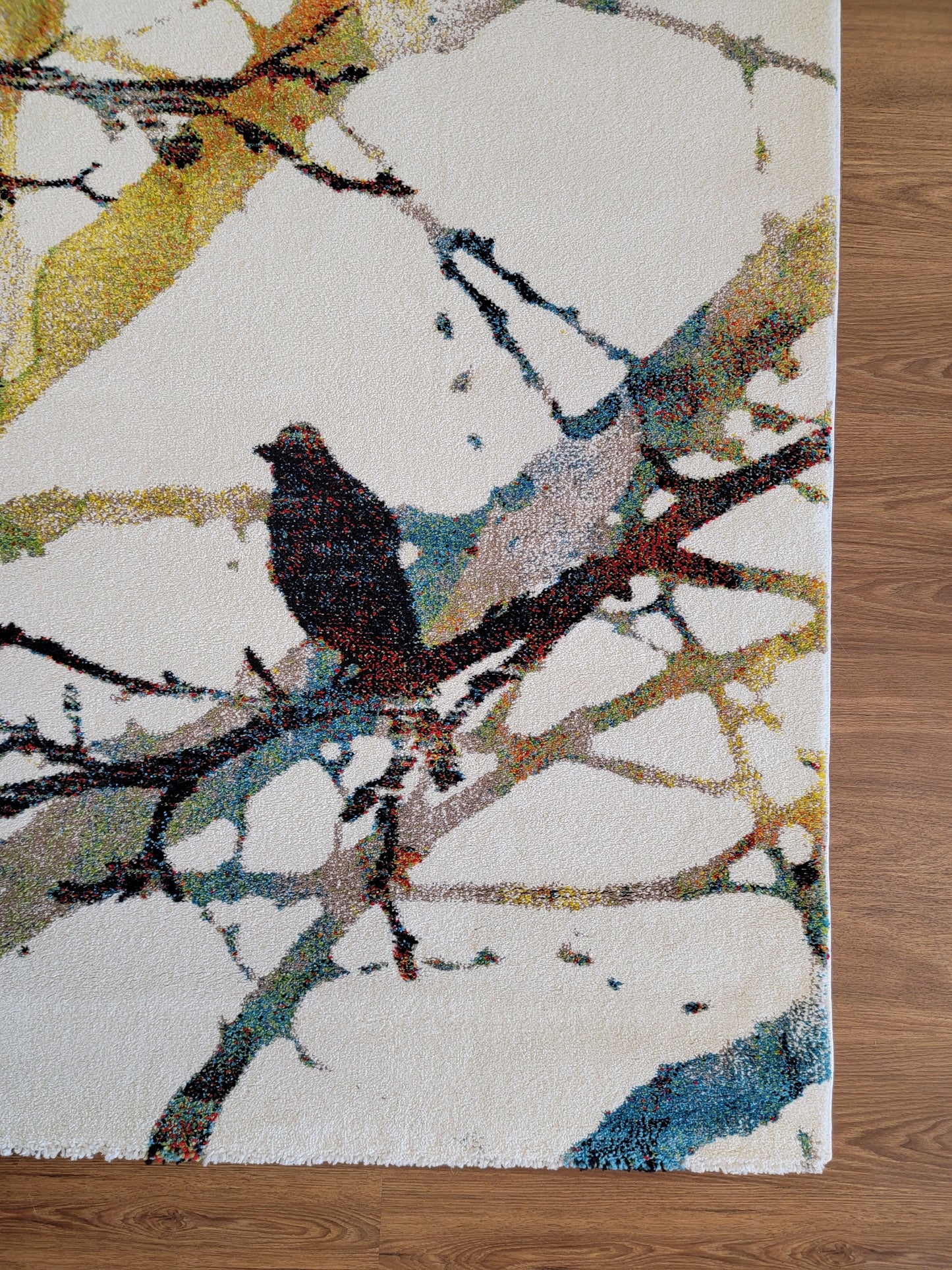 Diamond Art Abstract Area Rug. Cream, Green, and Teal
