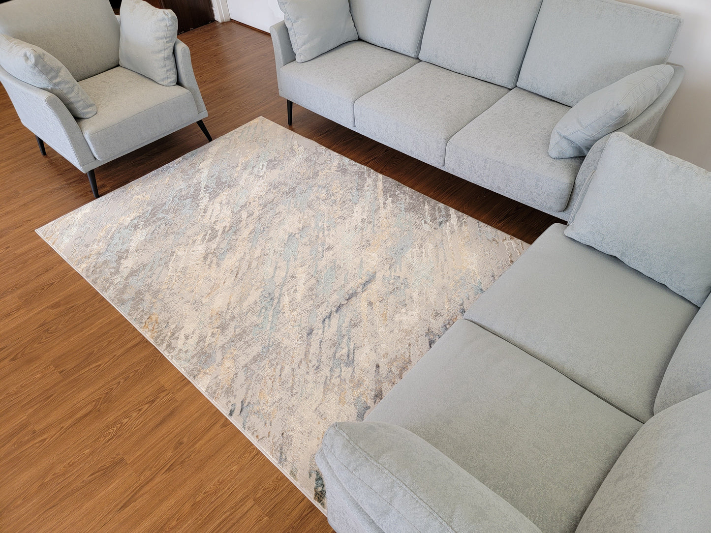 Emojy Abstract Area Rug. Gray, Blue, and Copper