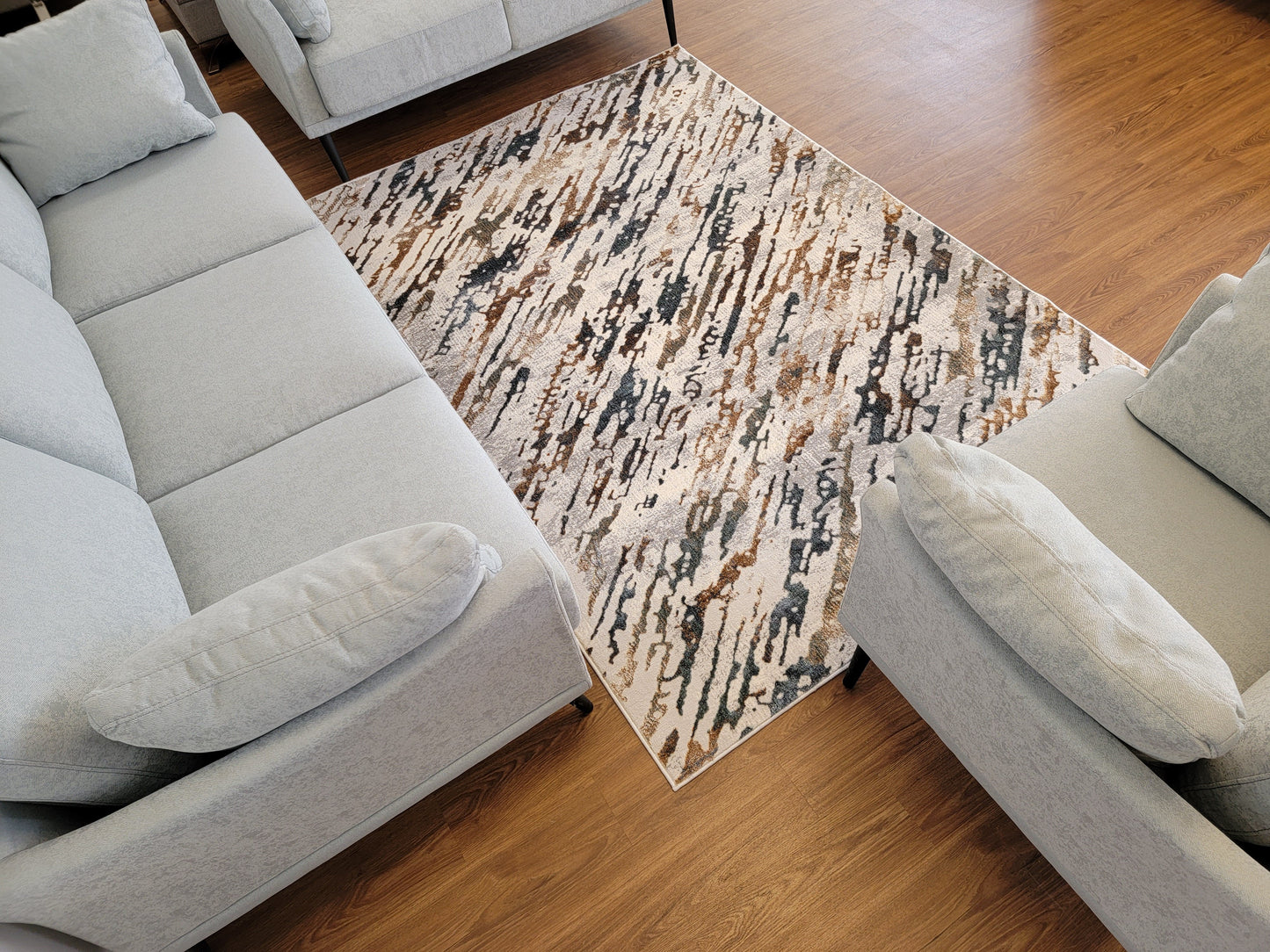 Emojy Abstract Area Rug. Gray, Blue, and Copper