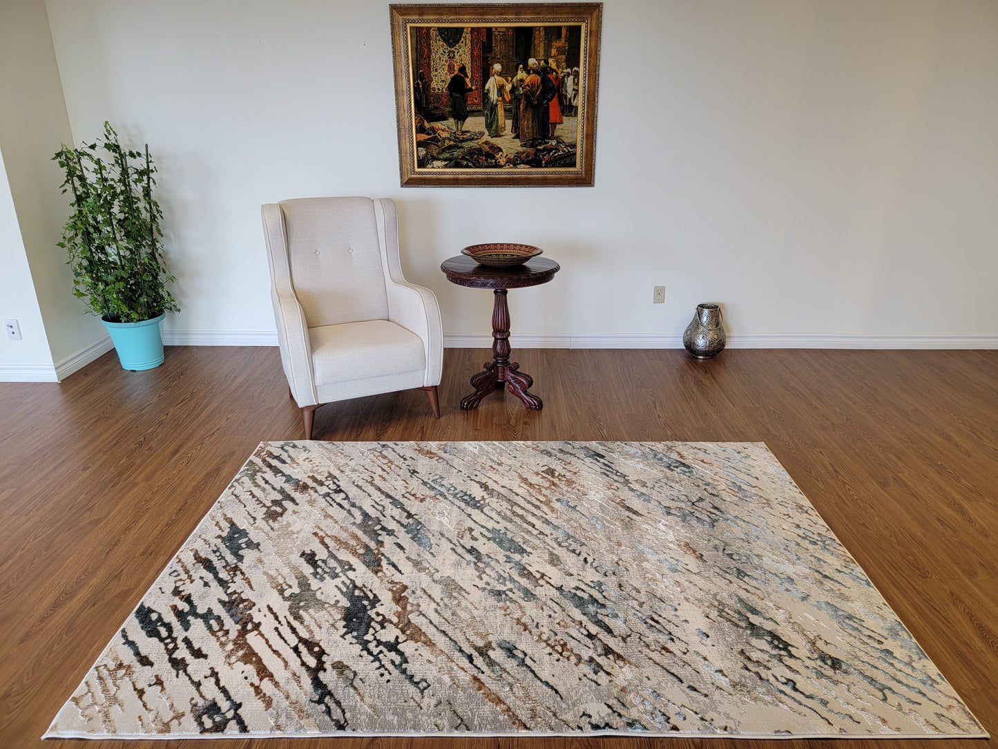 Emojy Abstract Area Rug. Gray, Blue, and Copper