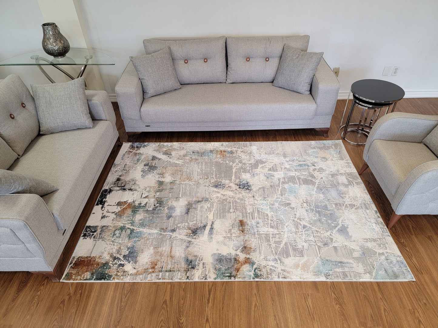 Emojy Abstract Area Rug. Beige, Brown, and Blue