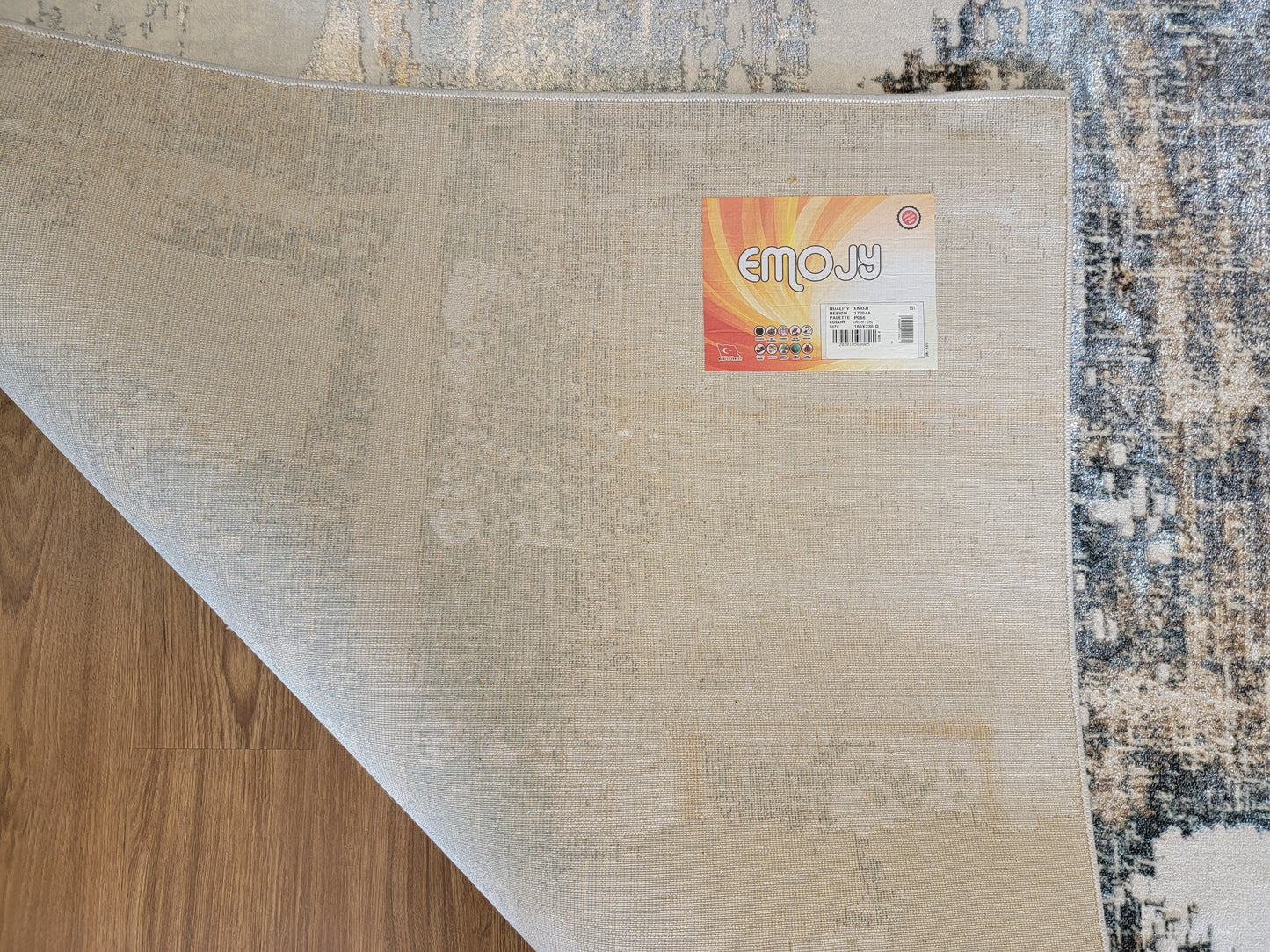 Emojy Abstract Area Rug. Cream, Ash Gray, and Light Brown