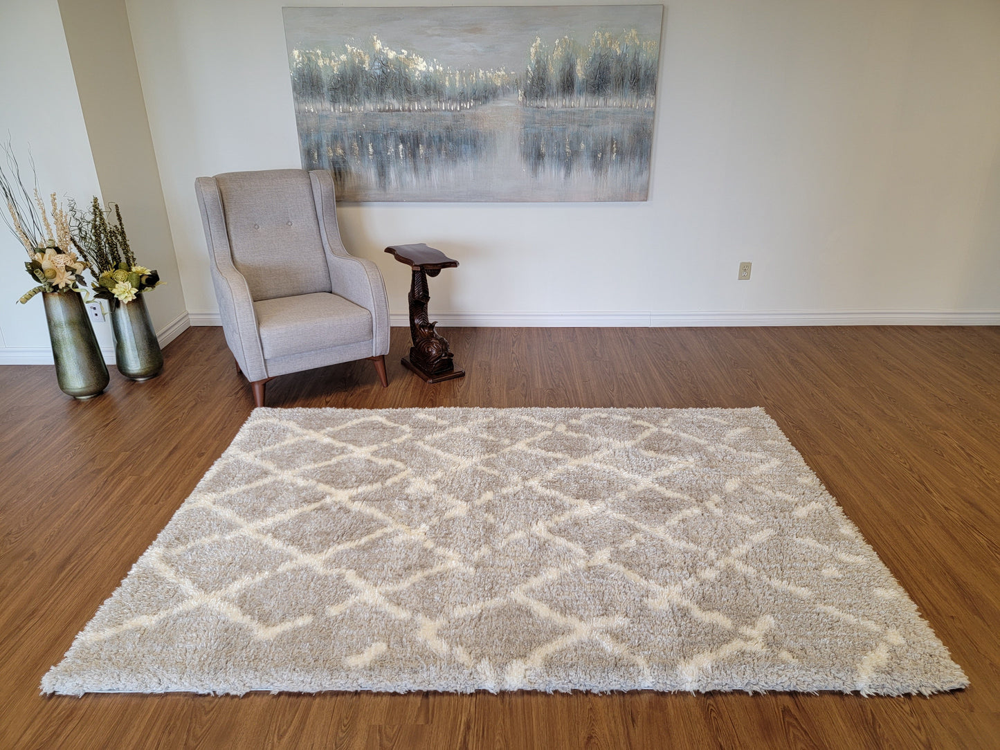 Flokati Shag Area Rug. White and Light Gray