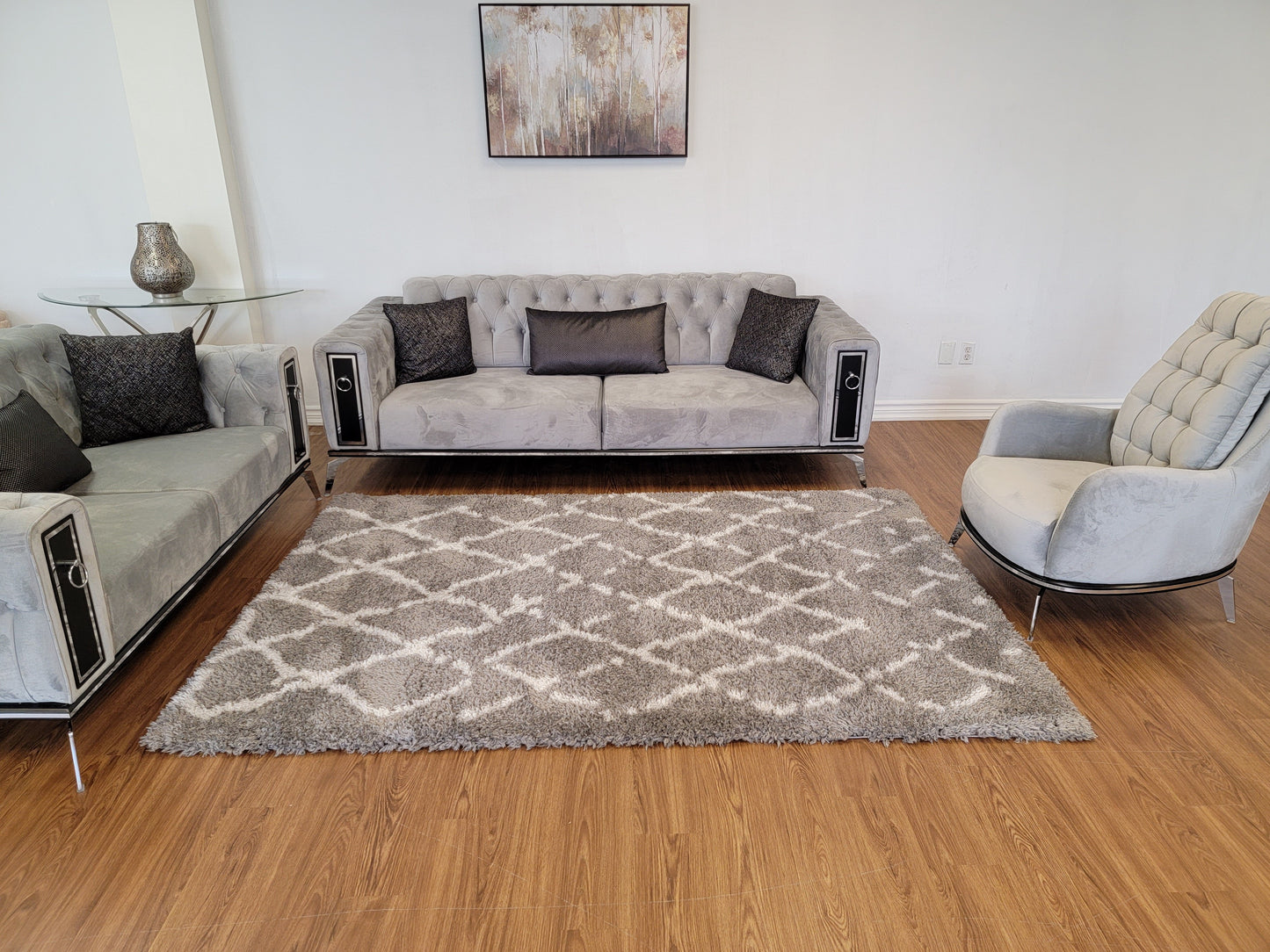 Flokati Shag Area Rug. White and Dark Gray