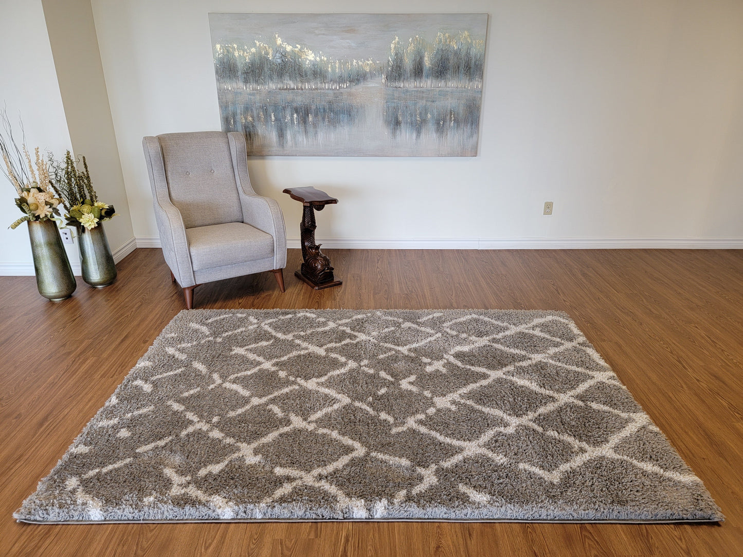 Flokati Shag Area Rug. White and Dark Gray