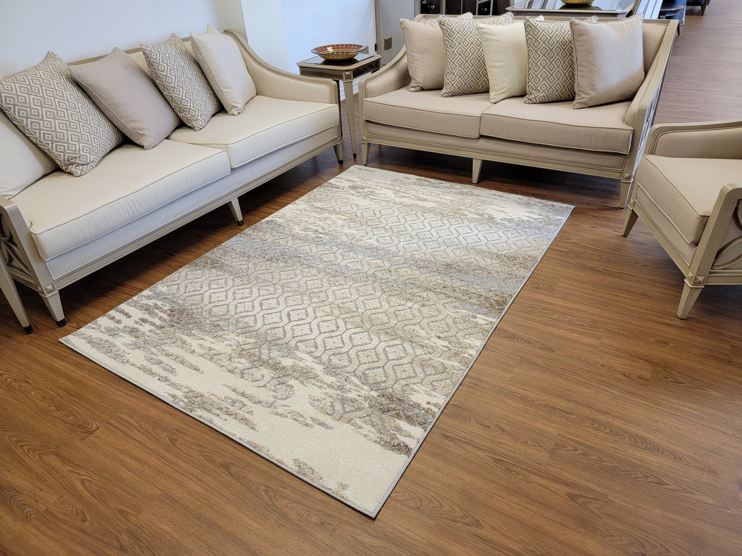 Ibiza Geometric Area Rug. Ivory, Brown, and Blue-Gray