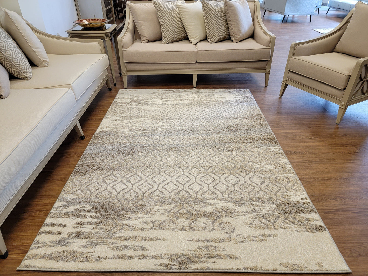 Ibiza Geometric Area Rug. Ivory, Brown, and Blue-Gray