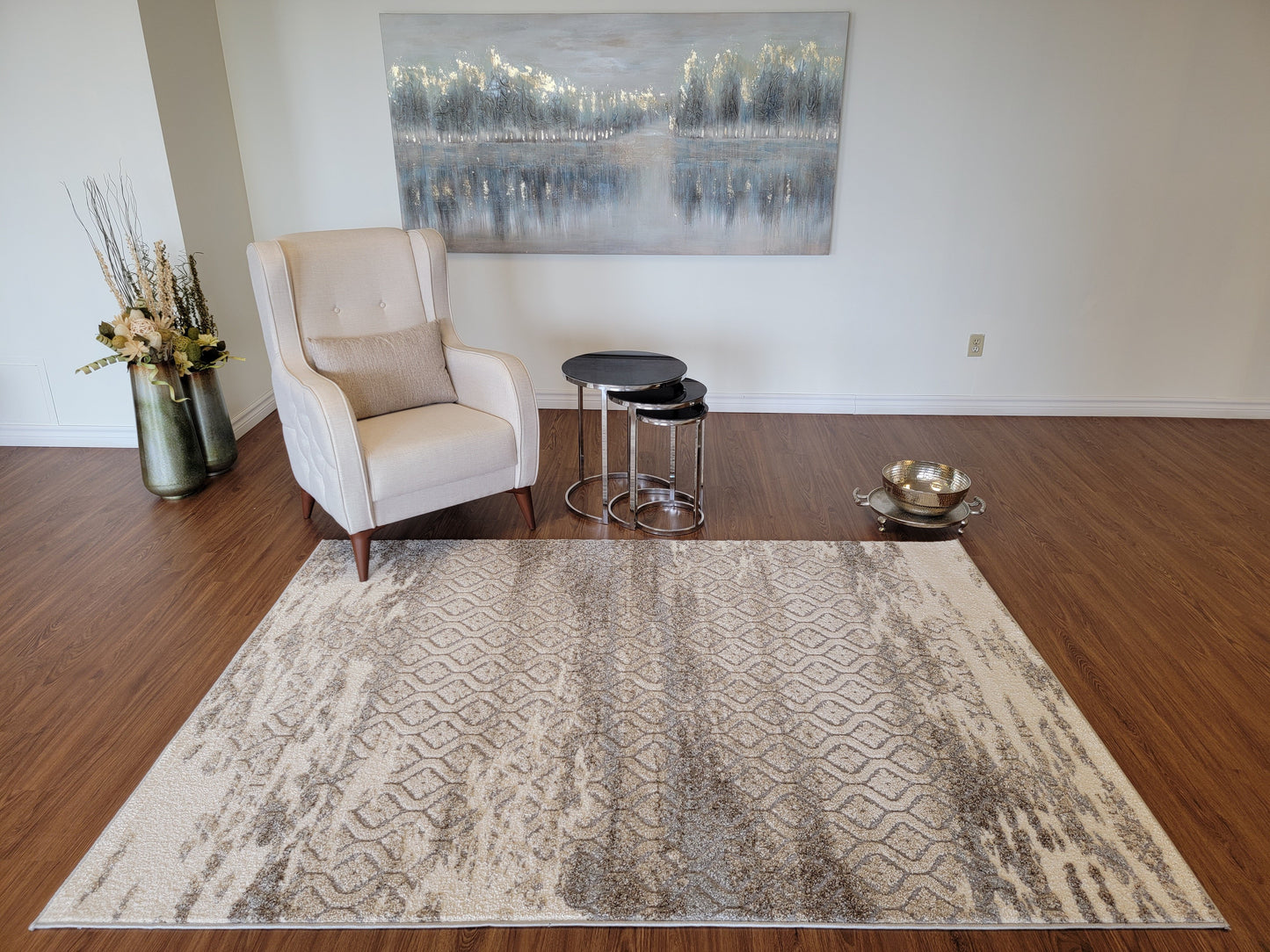 Ibiza Geometric Area Rug. Ivory, Brown, and Blue-Gray