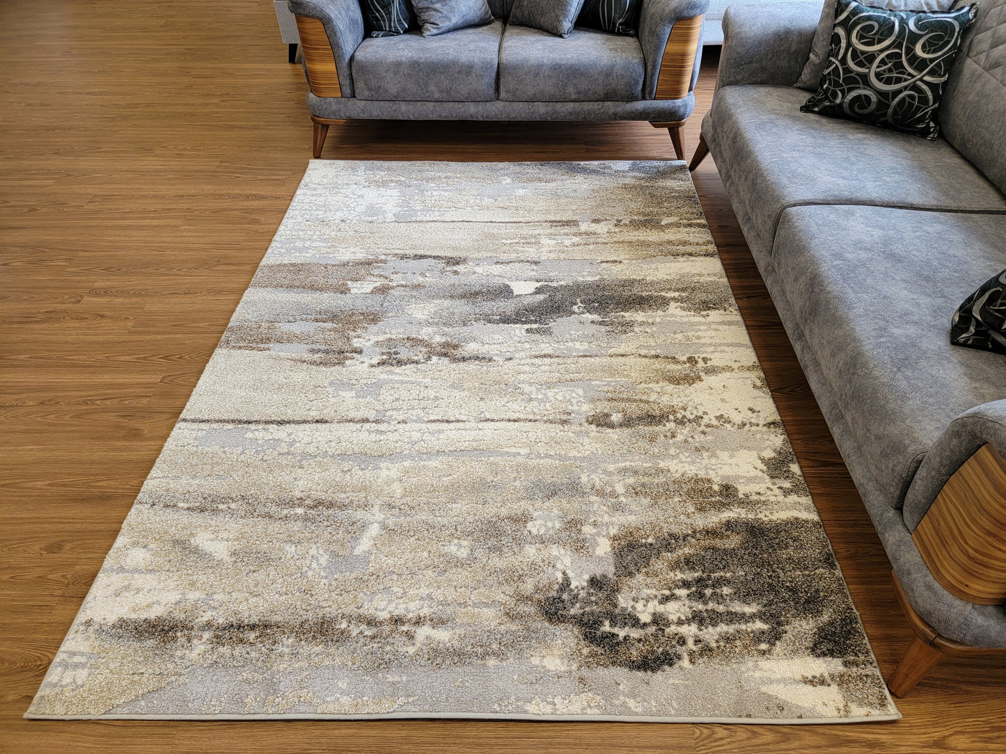 Ibiza Abstract Area Rug. Beige, Brown, and Silver