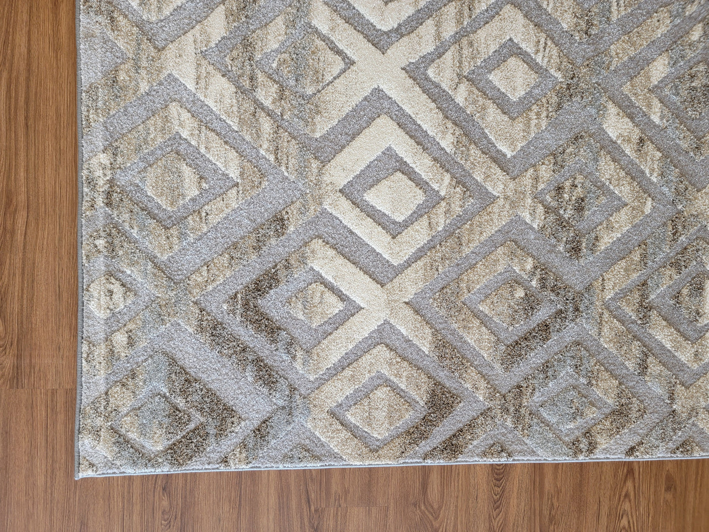 Ibiza Geometric Area Rug. Ivory,  Brown, and Platinum