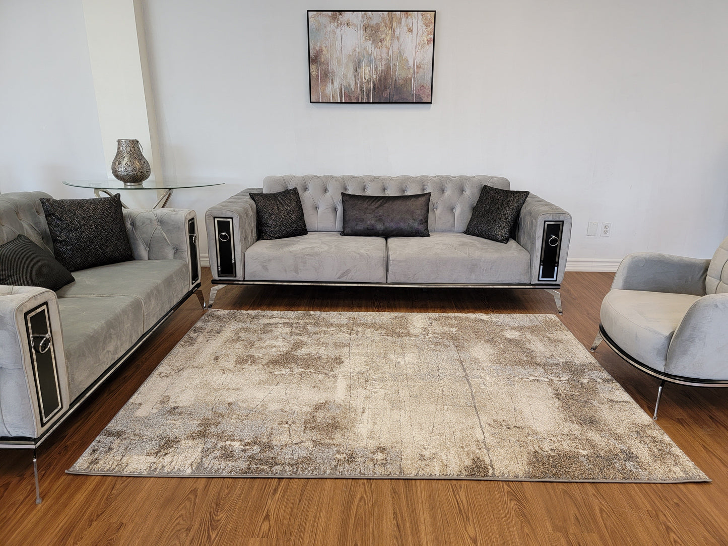 Ibiza Abstract Area Rug. Ivory, Sandy Brown, and Gray