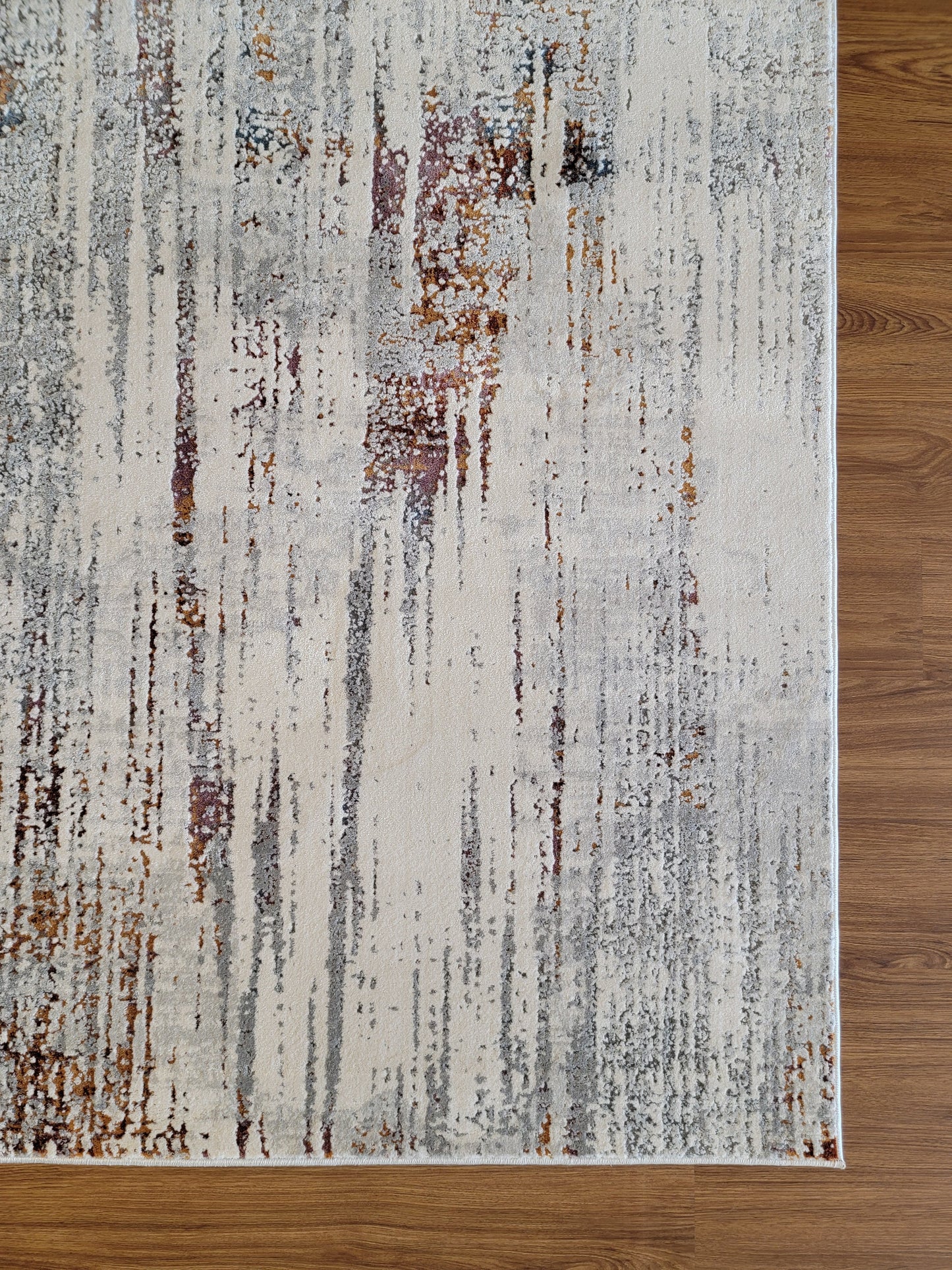 LaDome Abstract Area Rug. White and Light Gray with Lilac and Gold Touches