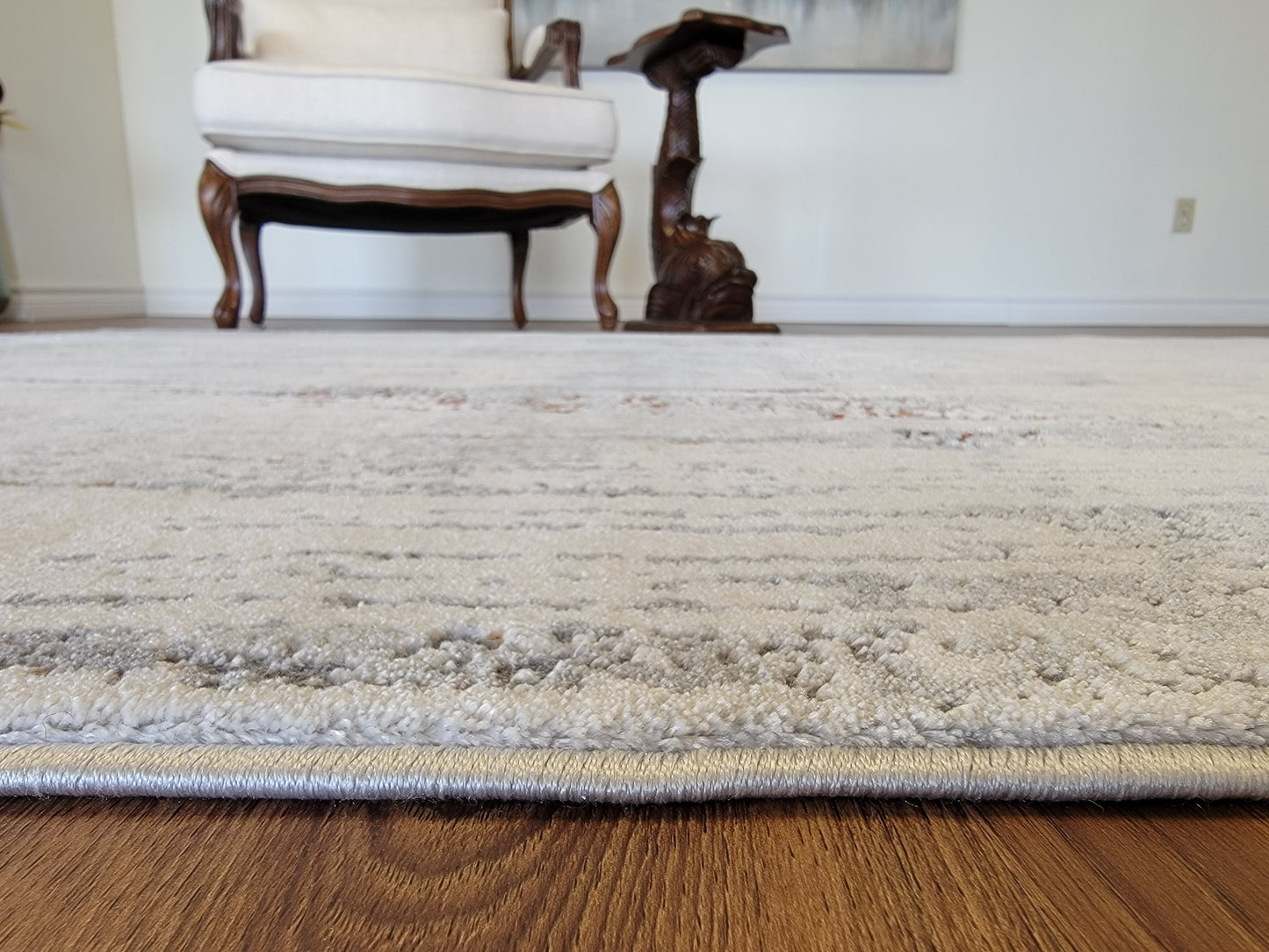 LaDome Abstract Area Rug. White and Light Gray with Lilac and Gold Touches
