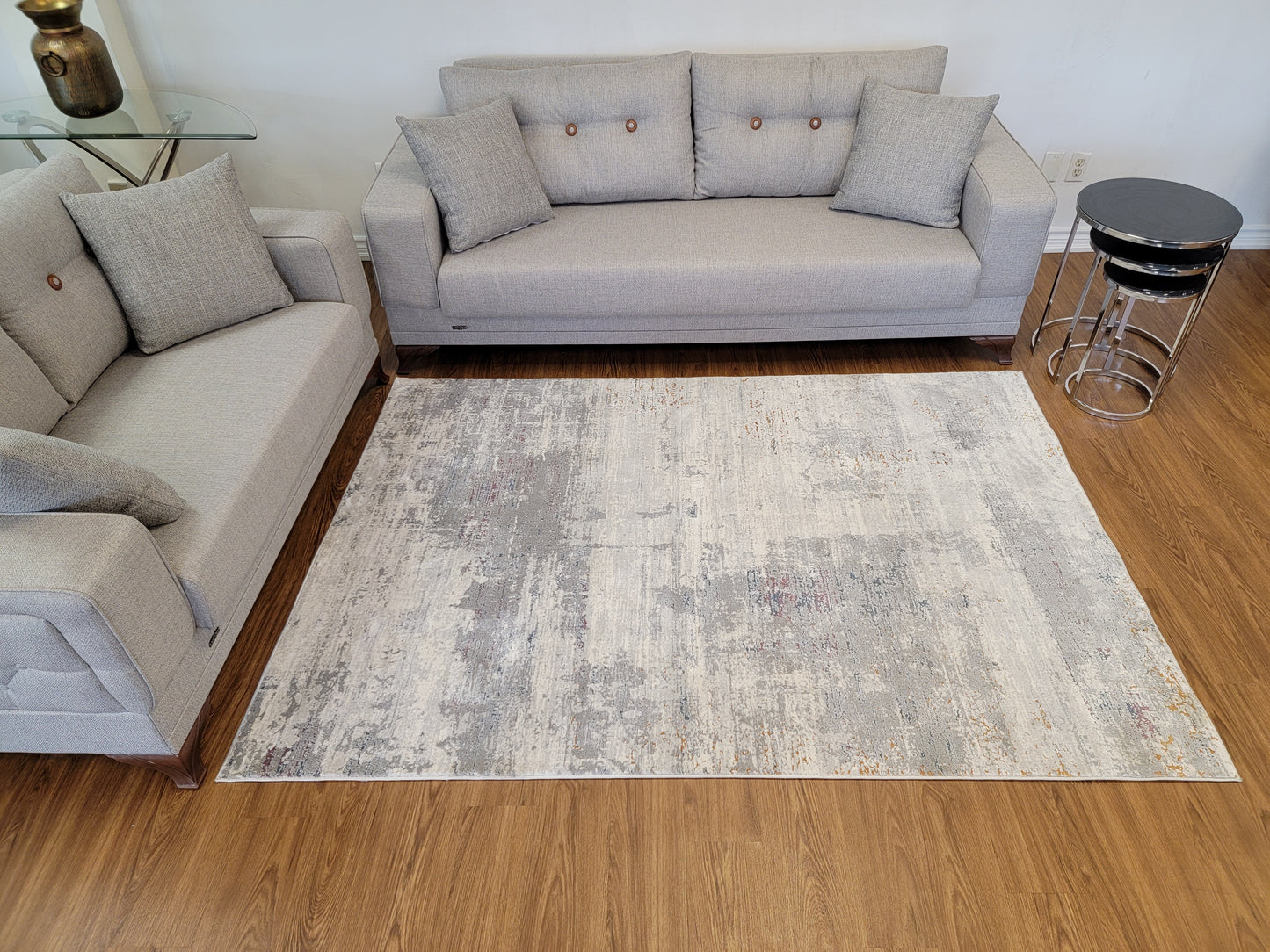 LaDome Abstract Area Rug. White, and Gray with Tiny Lilac Patches