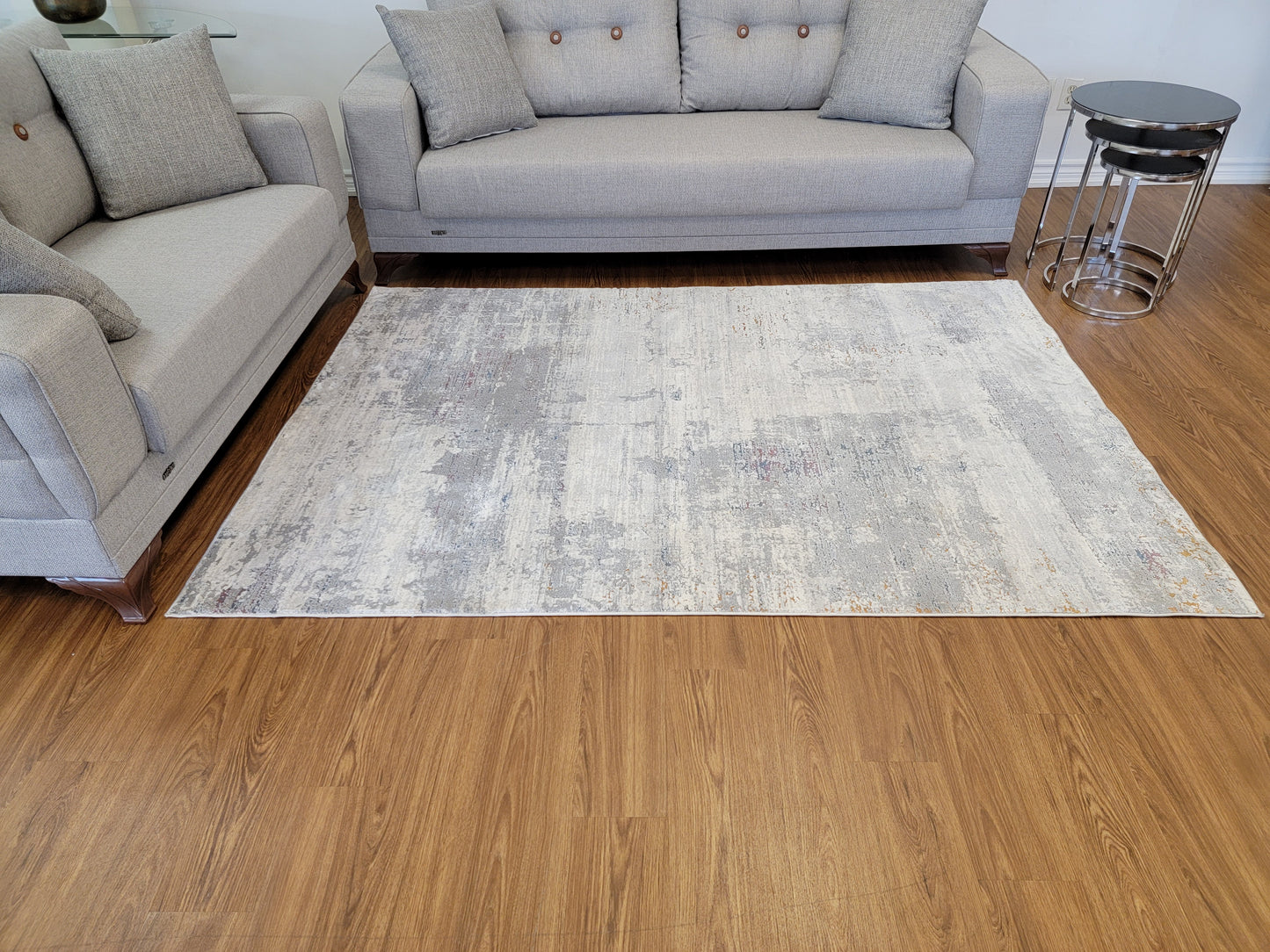 LaDome Abstract Area Rug. White, and Gray with Tiny Lilac Patches
