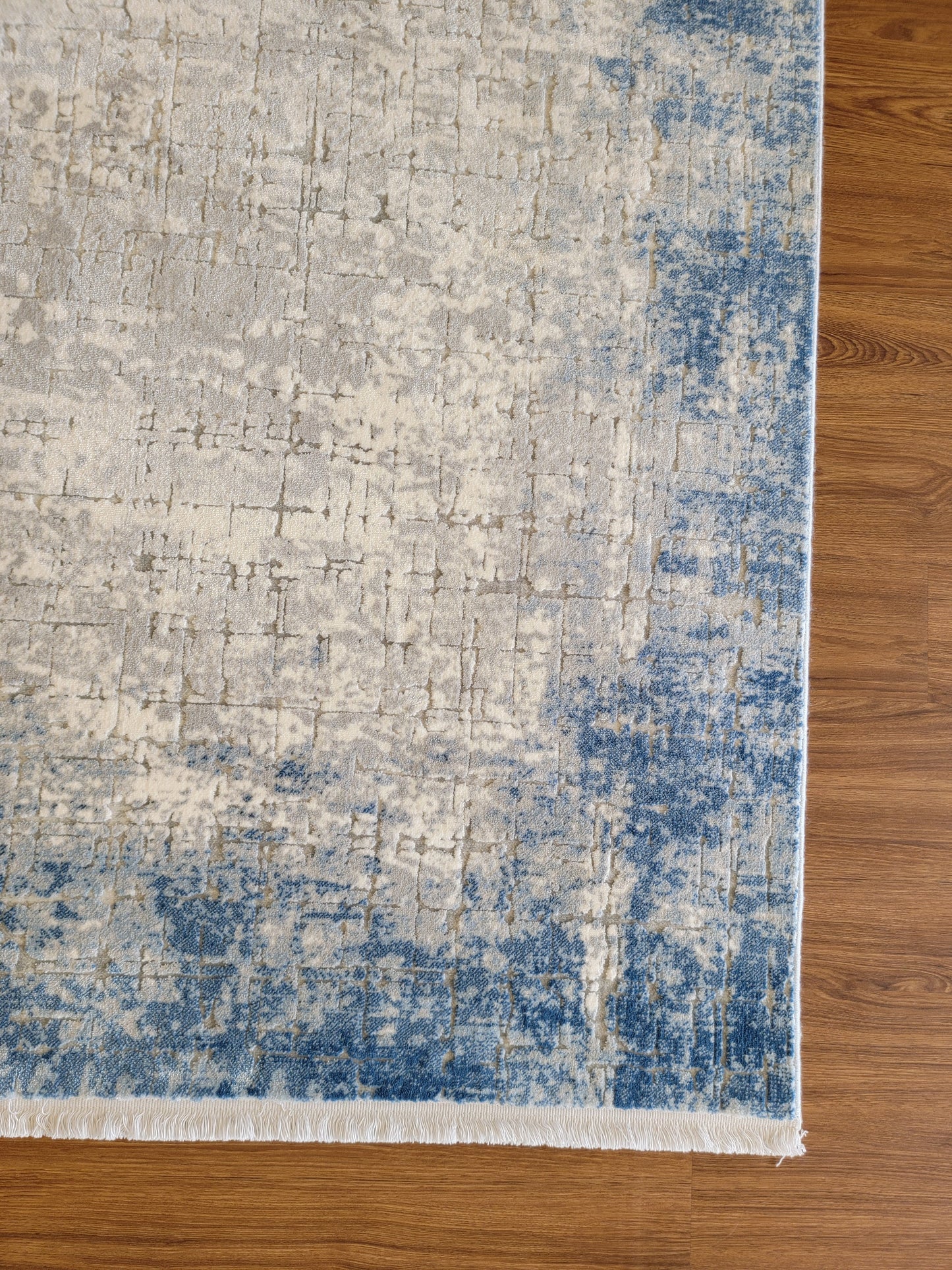 Maxim Abstract Area Rug. White, Platinum, and Cobalt Blue