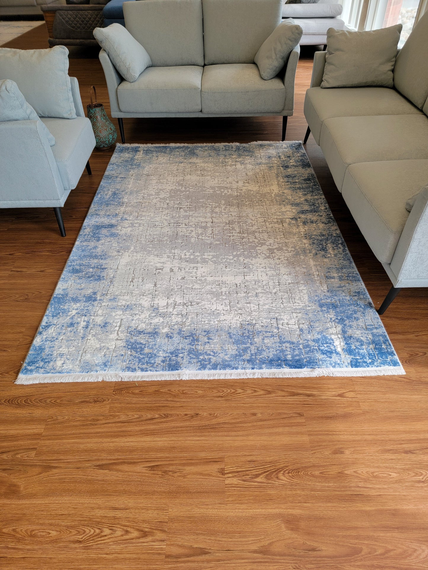 Maxim Abstract Area Rug. White, Platinum, and Cobalt Blue