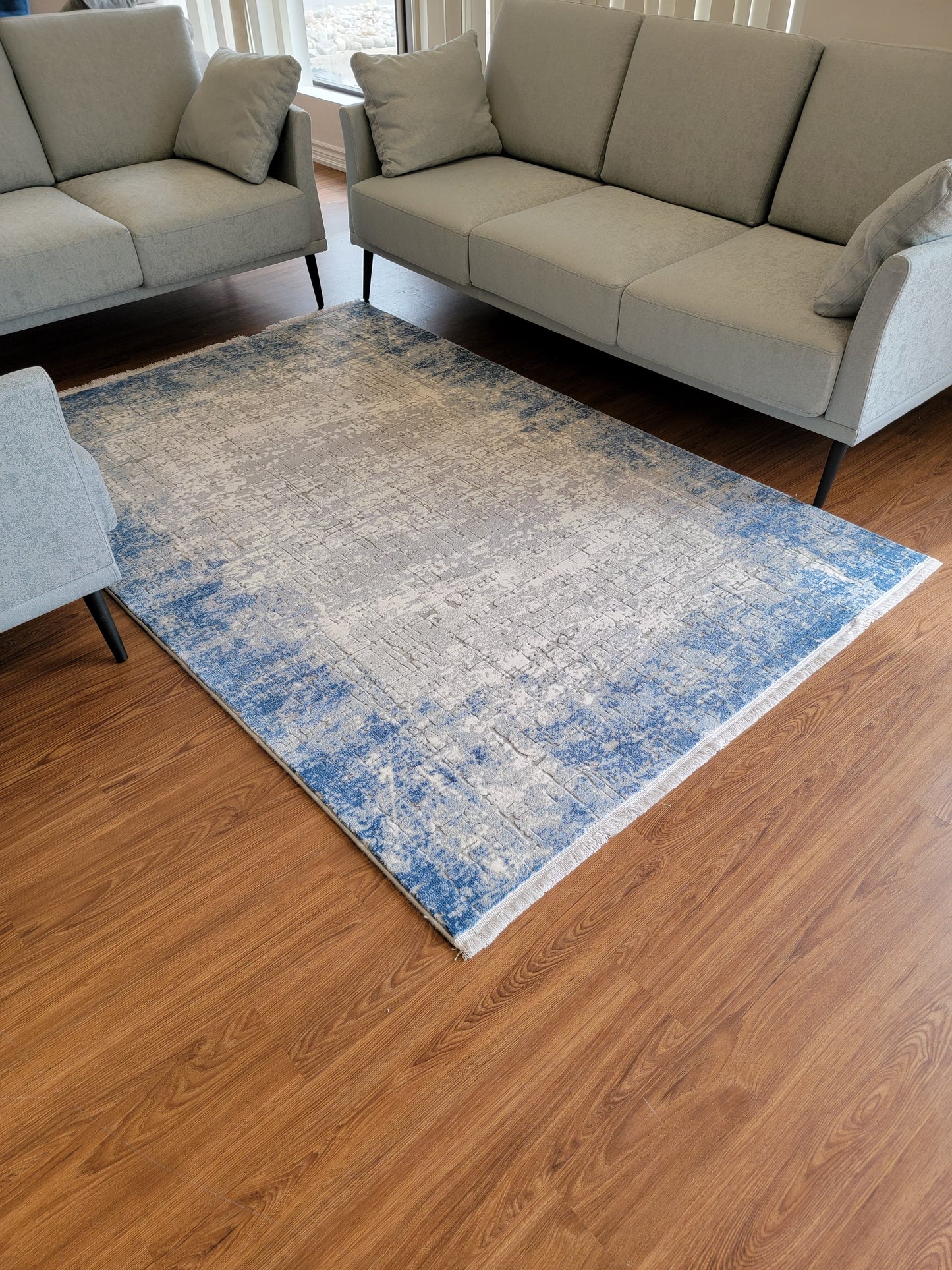 Maxim Abstract Area Rug. White, Platinum, and Cobalt Blue