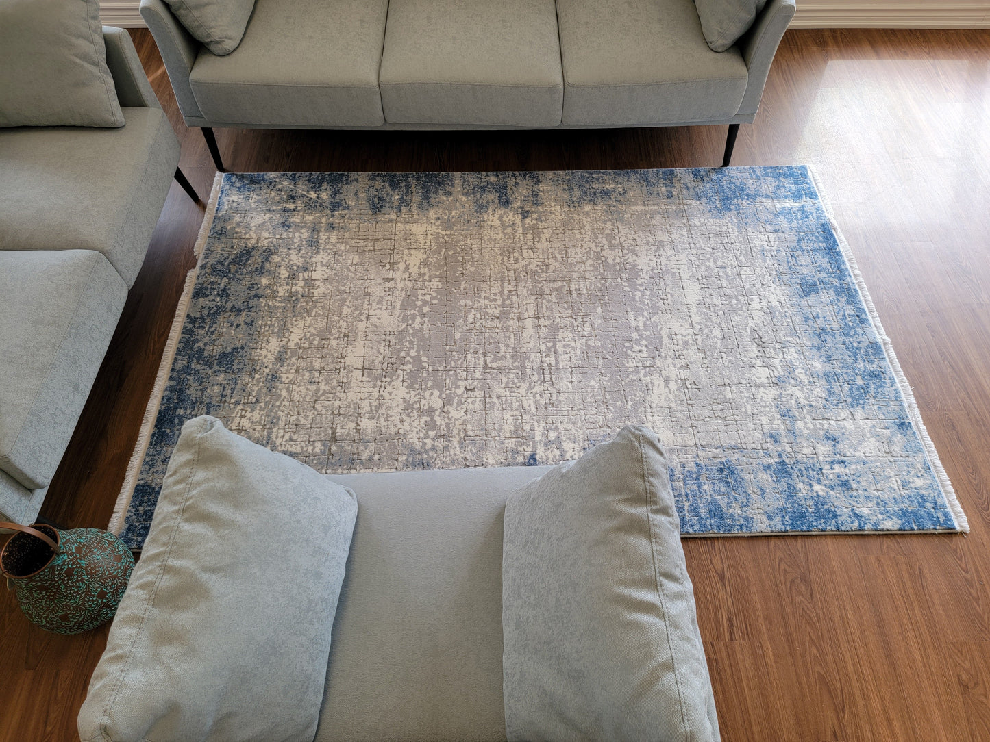 Maxim Abstract Area Rug. White, Platinum, and Cobalt Blue