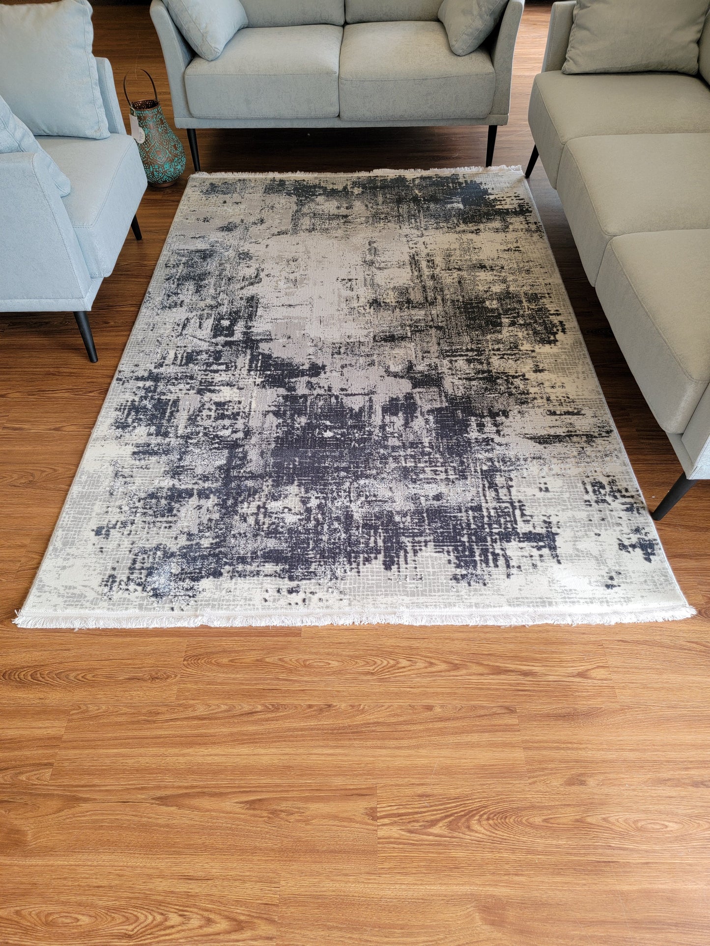 Maxim Abstract Area Rug. Light Gray, Slate Gray, and Charcoal