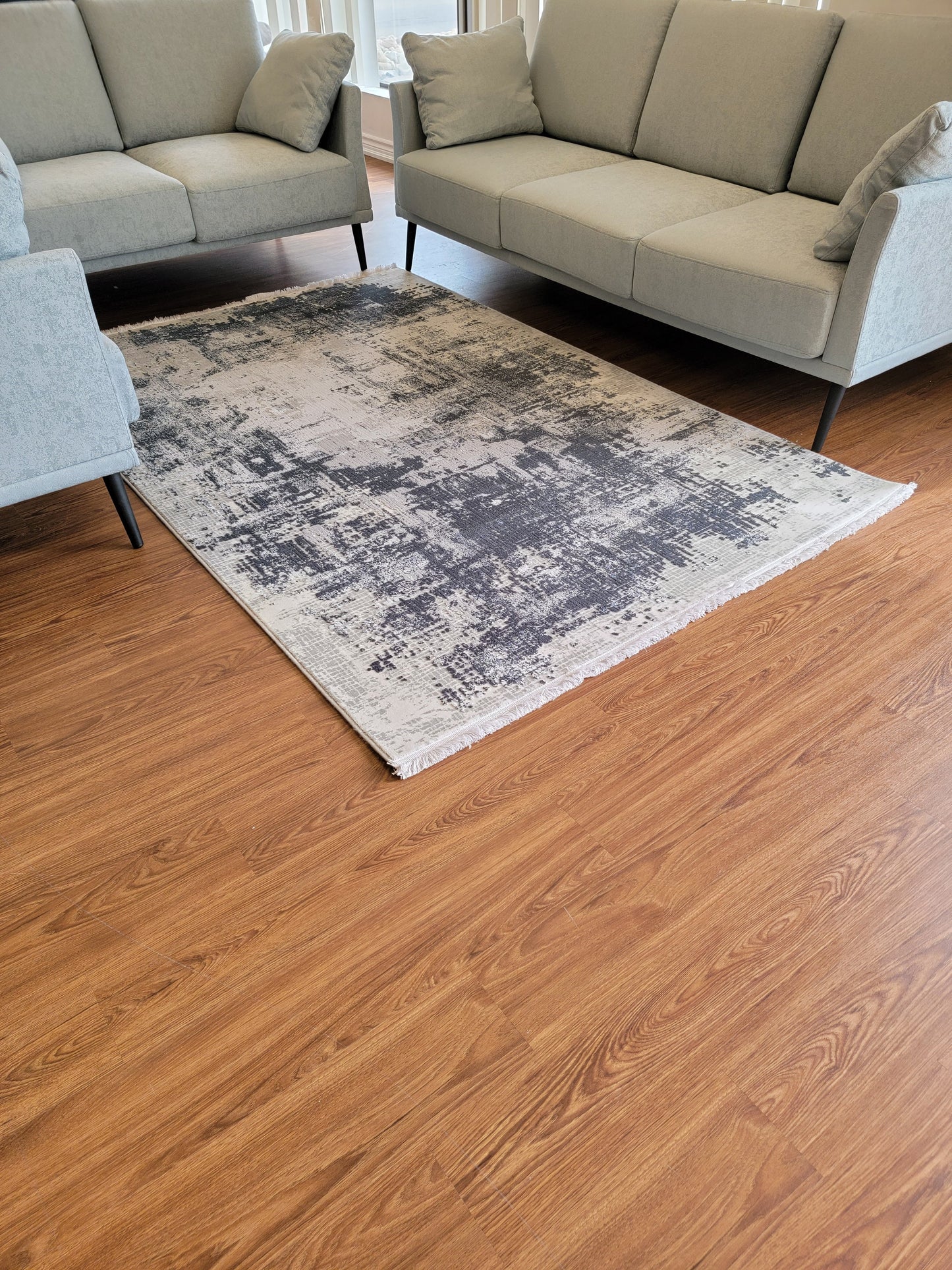 Maxim Abstract Area Rug. Light Gray, Slate Gray, and Charcoal