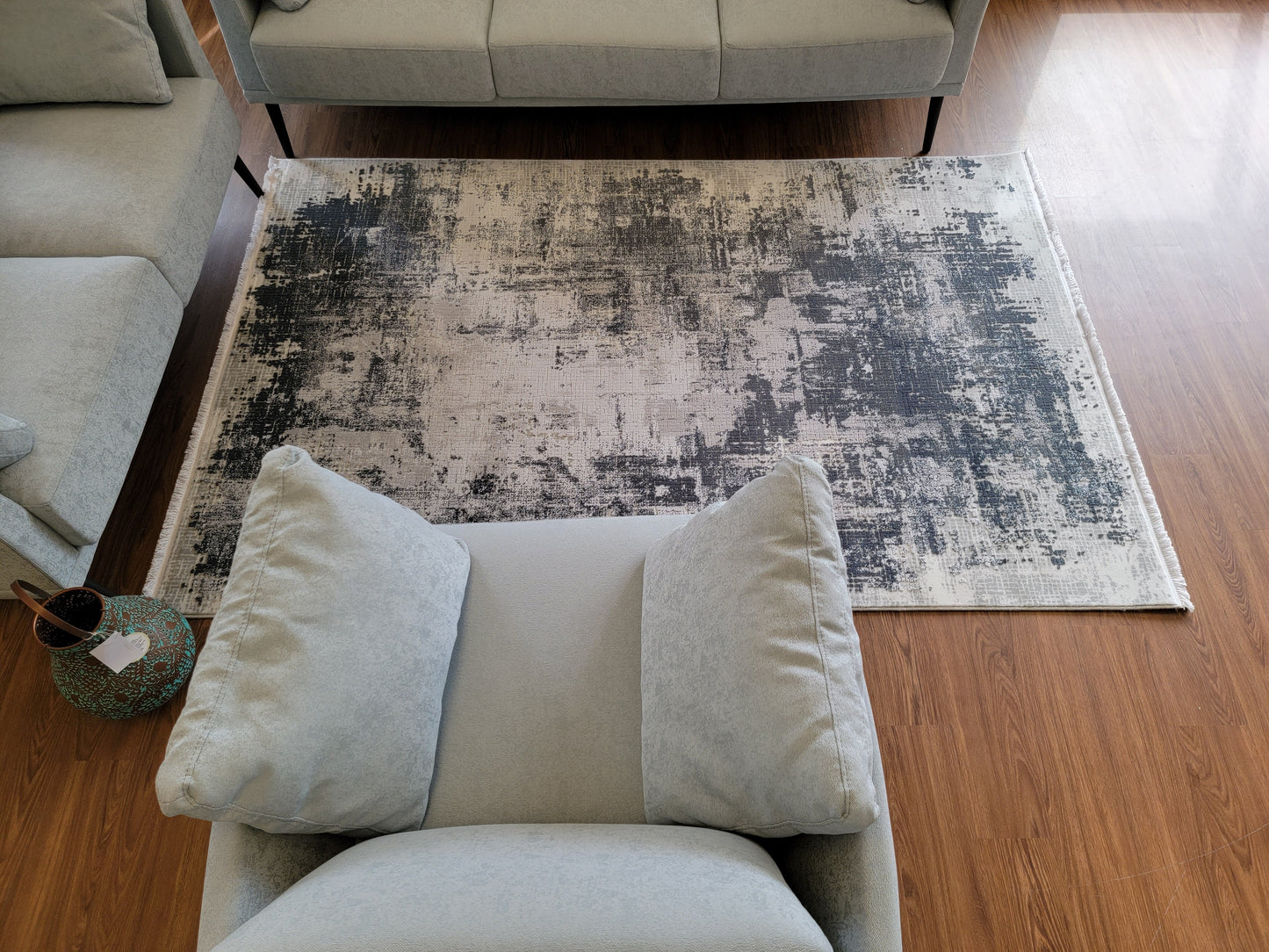 Maxim Abstract Area Rug. Light Gray, Slate Gray, and Charcoal