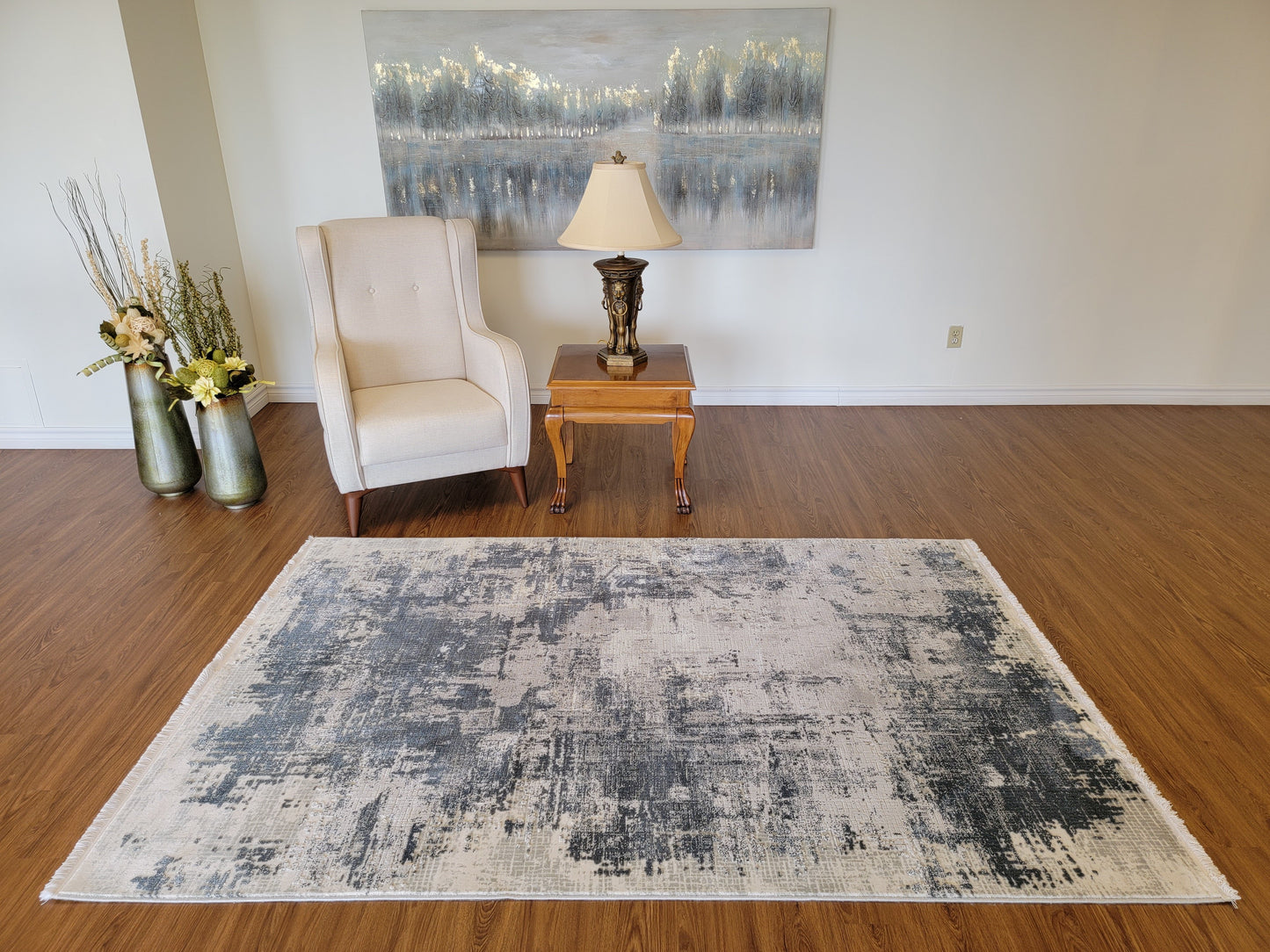 Maxim Abstract Area Rug. Light Gray, Slate Gray, and Charcoal