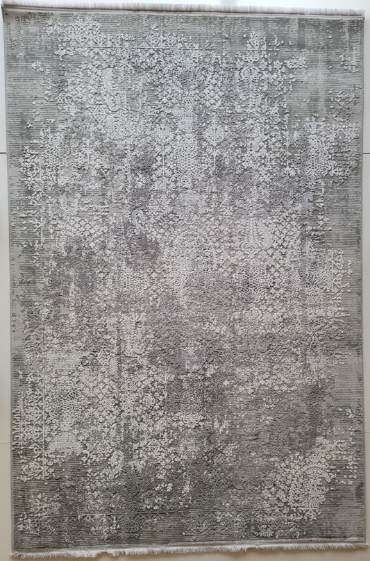 Maxim Damask Area Rug. White, Ash Gray, and Dim Gray