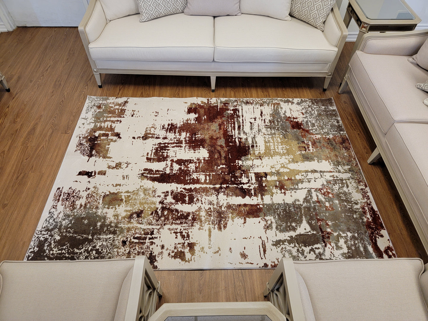 Olimpos Abstract Area Rug. Ivory, Golden Brown, and Copper