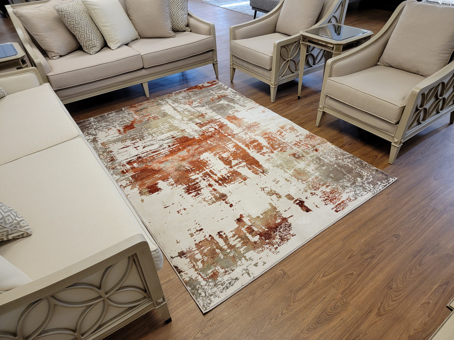 Olimpos Abstract Area Rug. Ivory, Golden Brown, and Copper