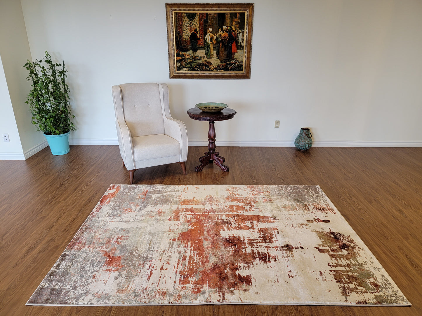 Olimpos Abstract Area Rug. Ivory, Golden Brown, and Copper