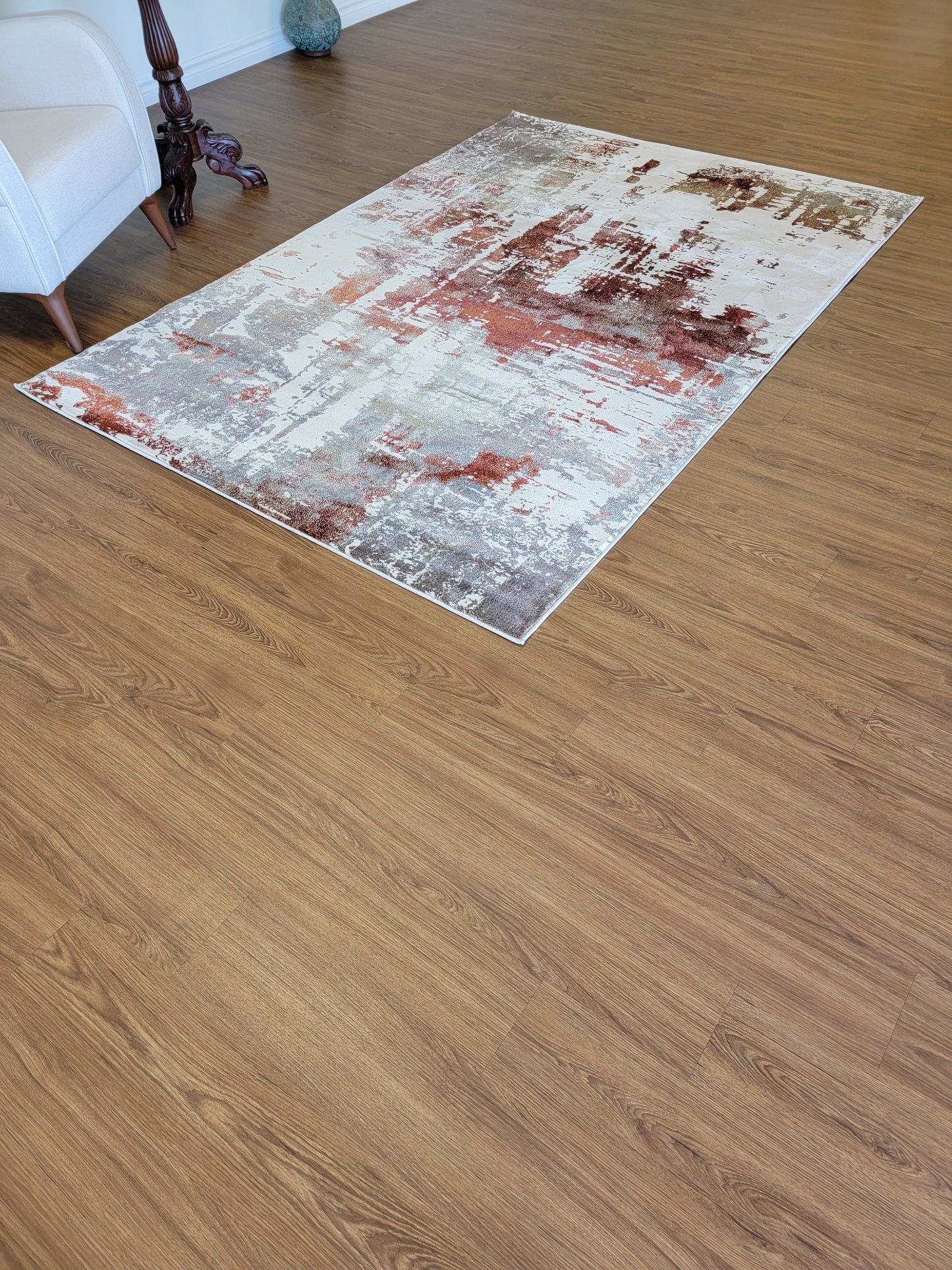 Olimpos Abstract Area Rug. Ivory, Golden Brown, and Copper