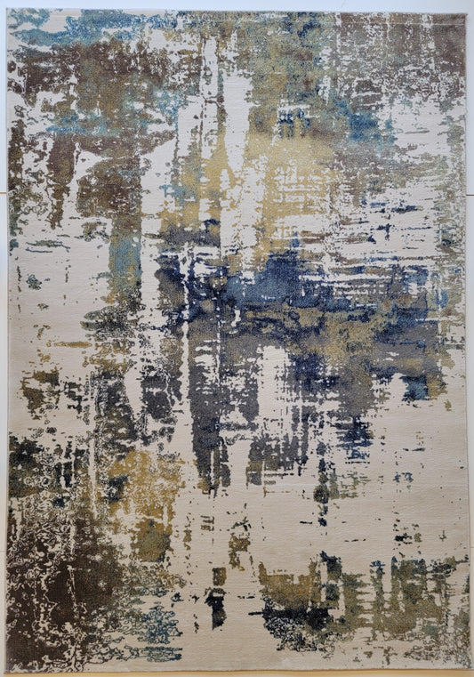Olimpos Abstract Area Rug. Beige, Cobalt Blue, and Golden Brown
