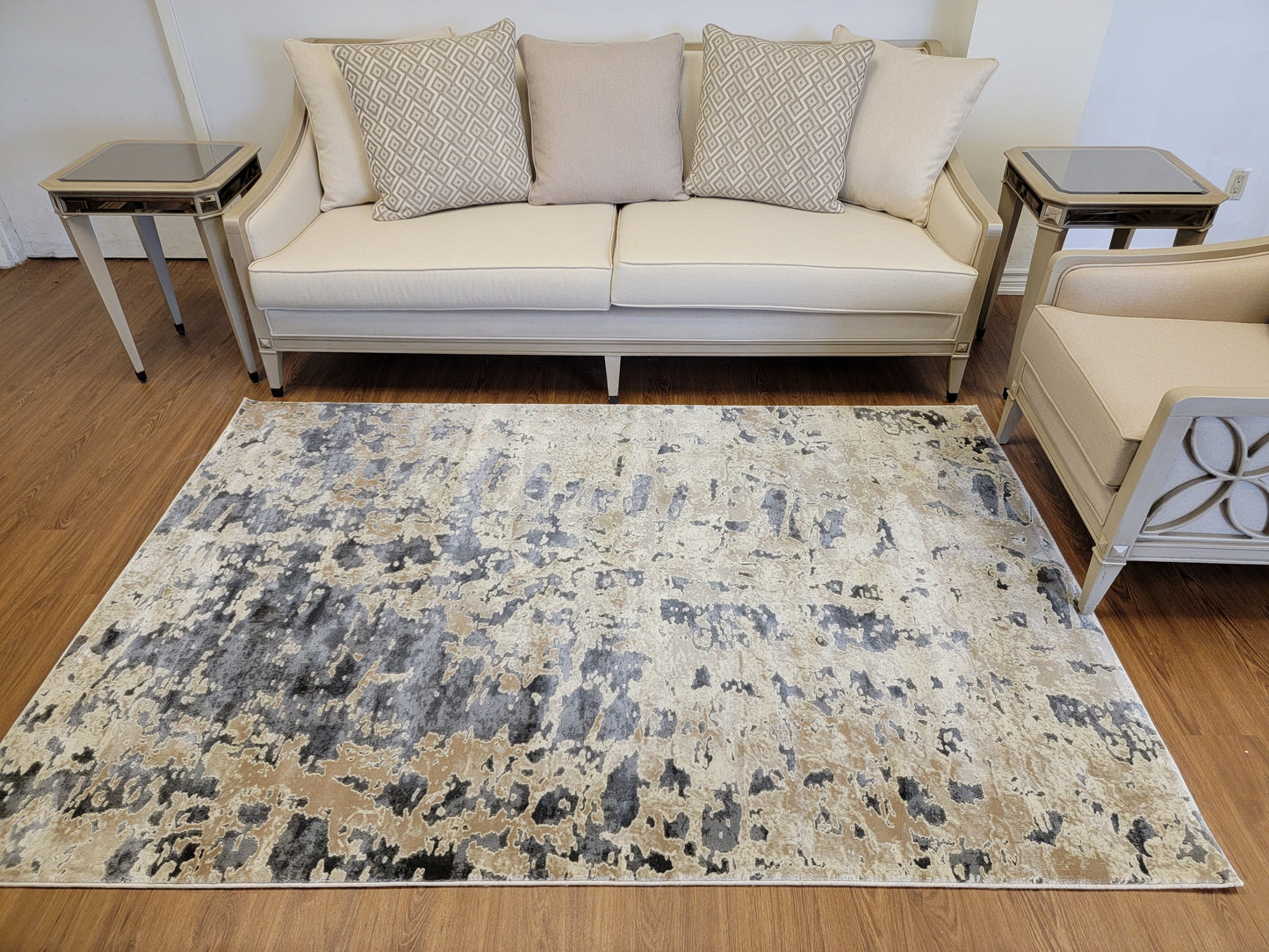 Serenity Abstract Area Rug. Beige, Brown, and Slate Gray