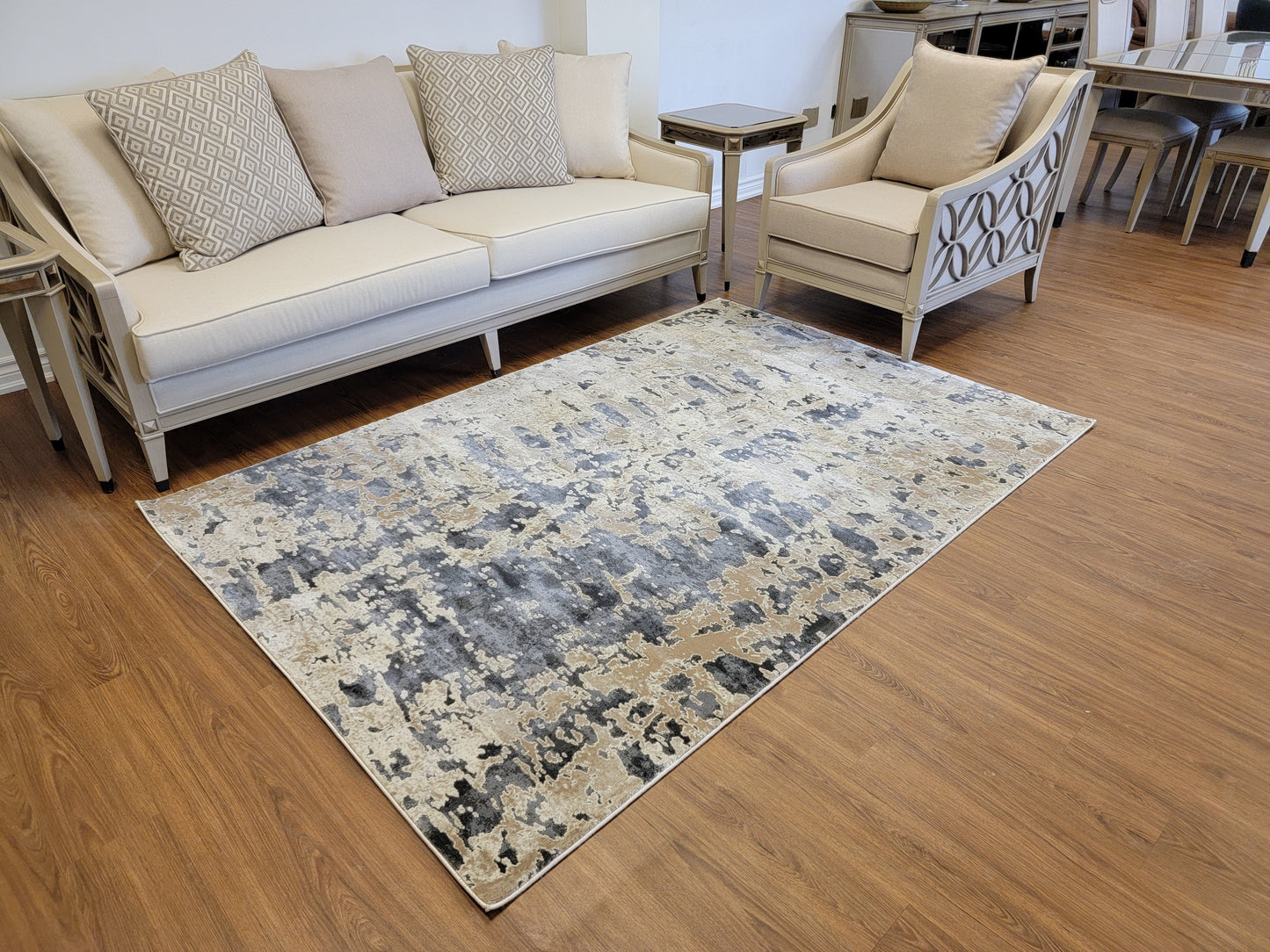 Serenity Abstract Area Rug. Beige, Brown, and Slate Gray