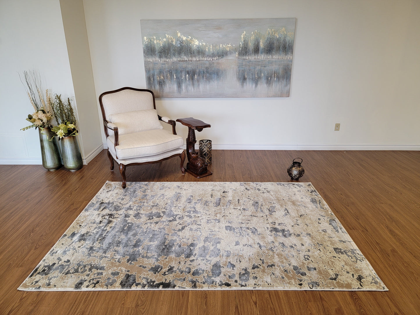 Serenity Abstract Area Rug. Beige, Brown, and Slate Gray
