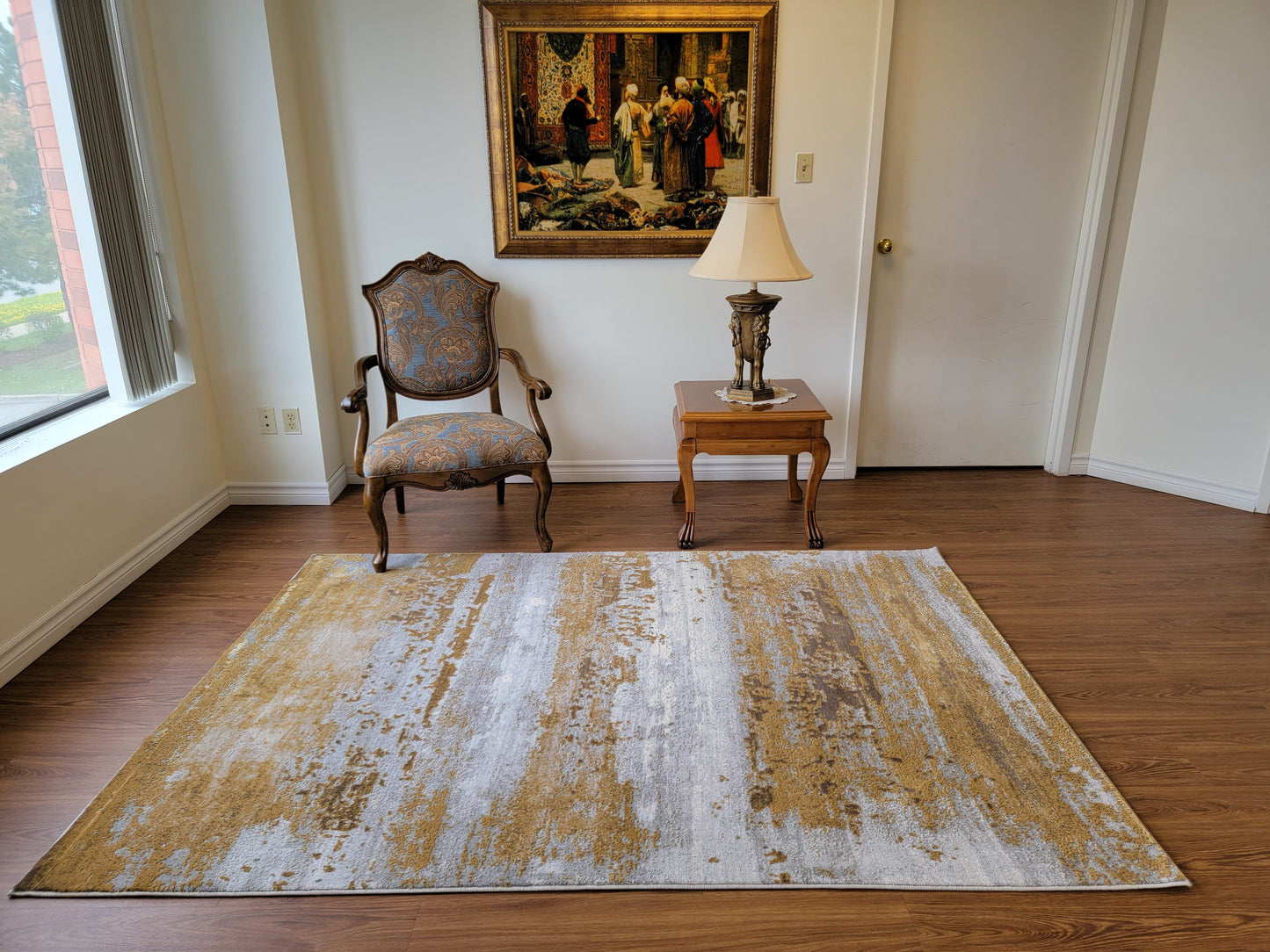 Thema Abstract Area Rug. Copper, Brown, and Silver