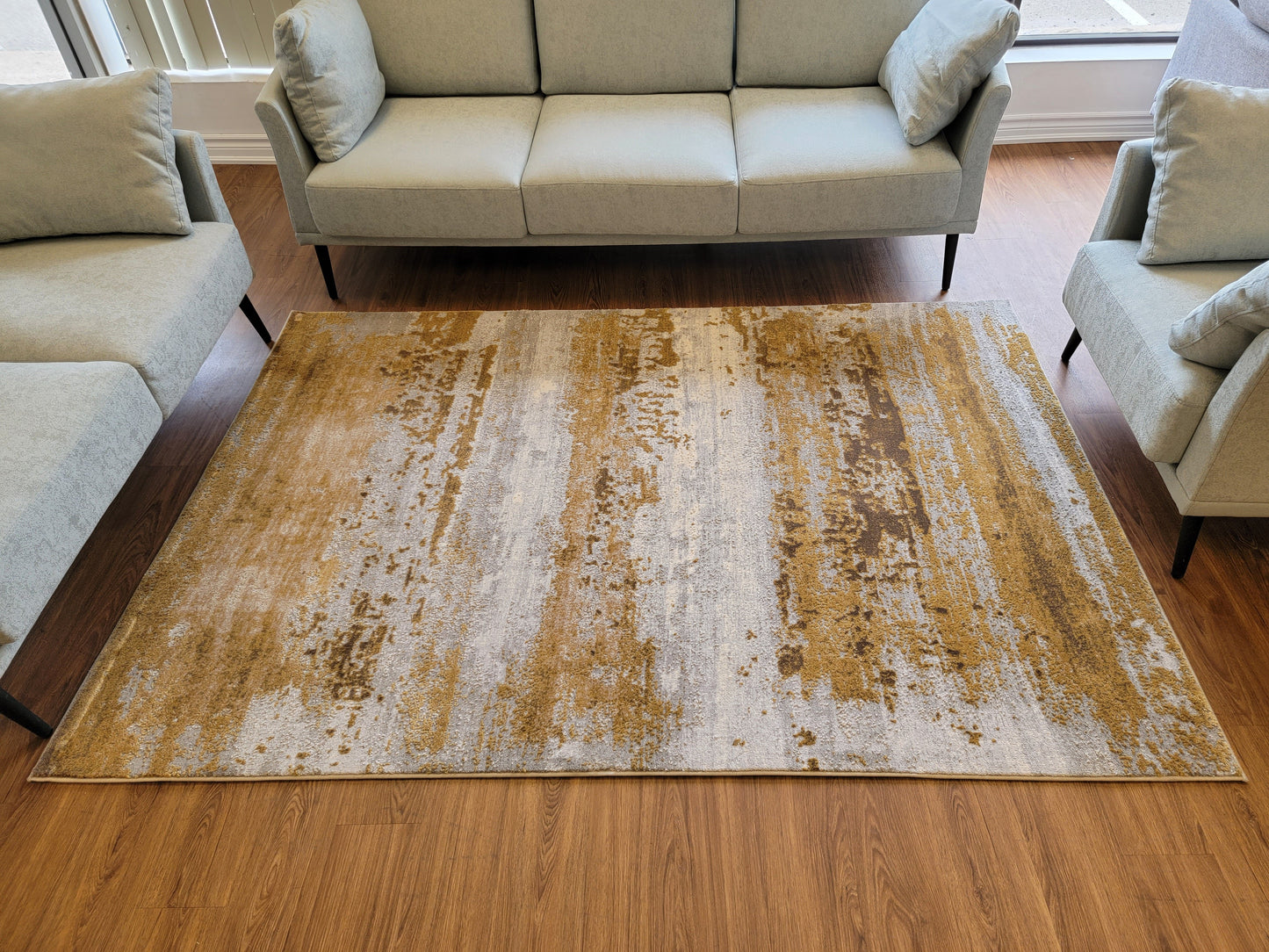 Thema Abstract Area Rug. Copper, Brown, and Silver