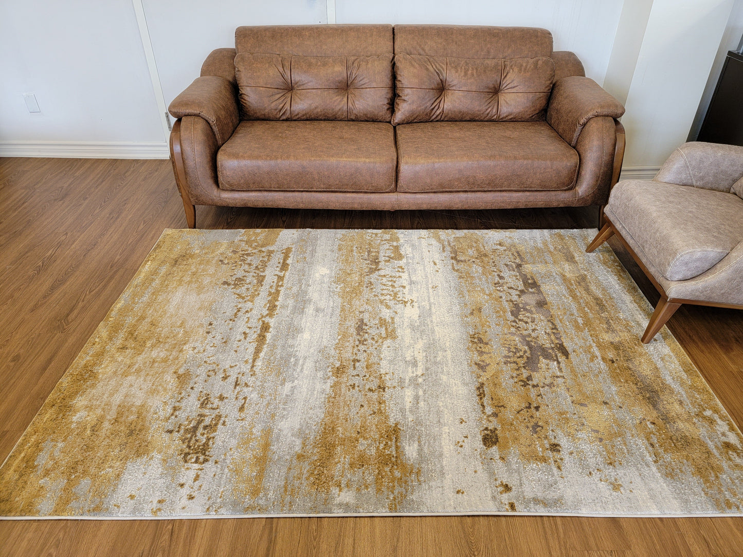 Thema Abstract Area Rug. Copper, Brown, and Silver