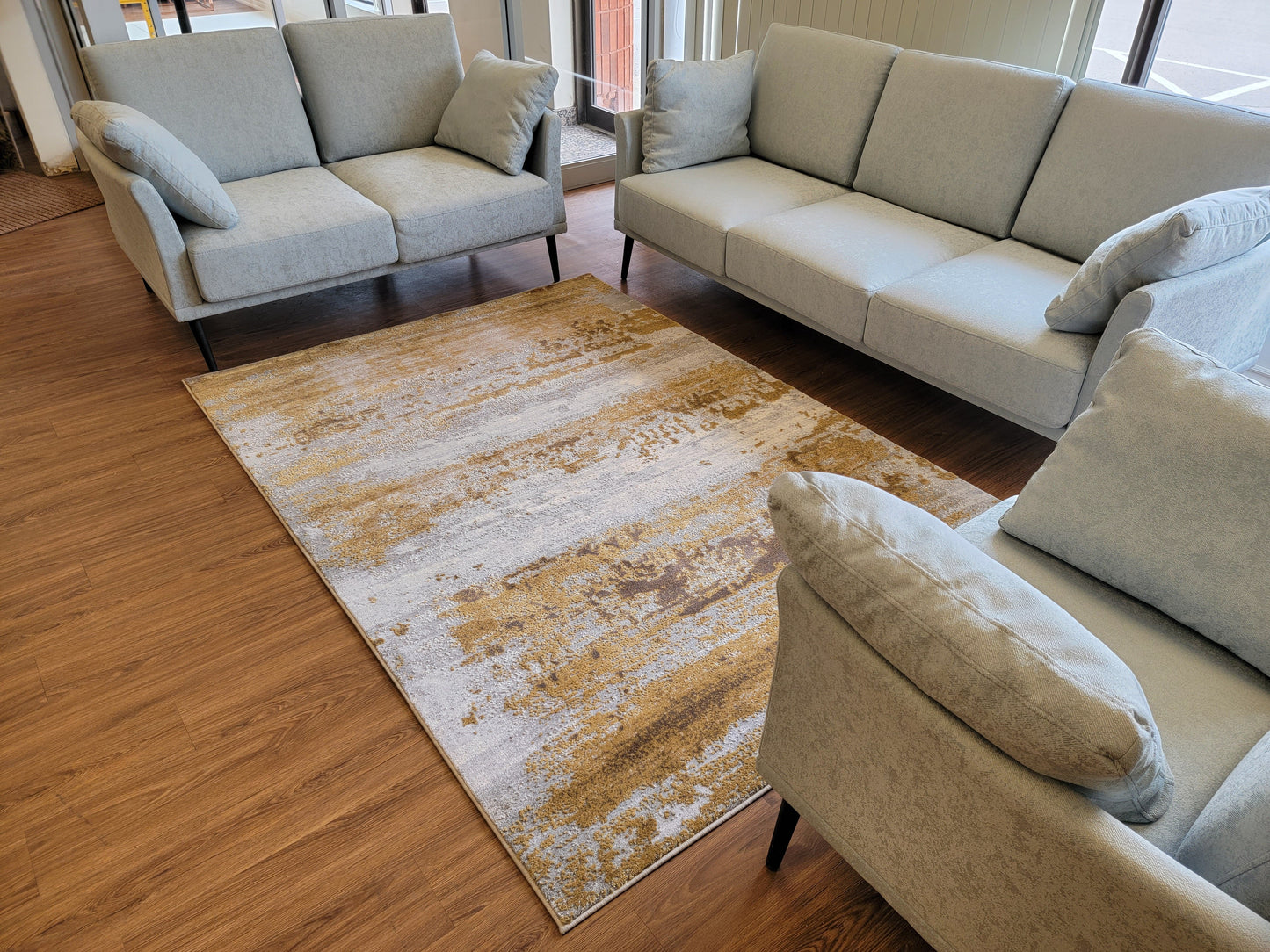Thema Abstract Area Rug. Copper, Brown, and Silver