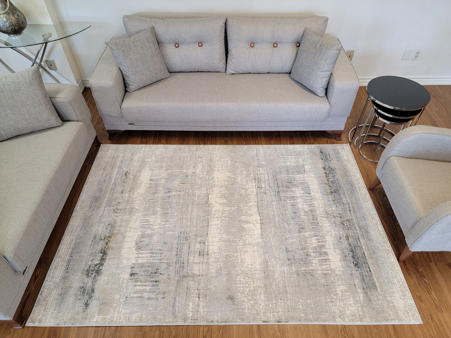 Venus Abstract Area Rug. White, Light Gray, and Blue