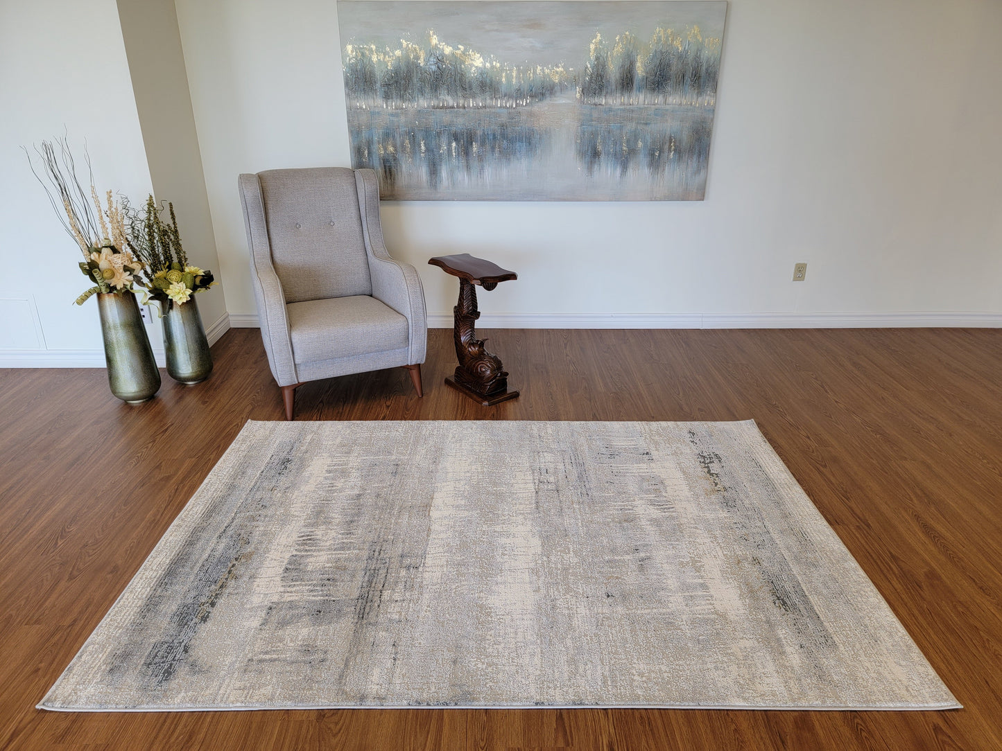 Venus Abstract Area Rug. Ash Gray and Dim Gray