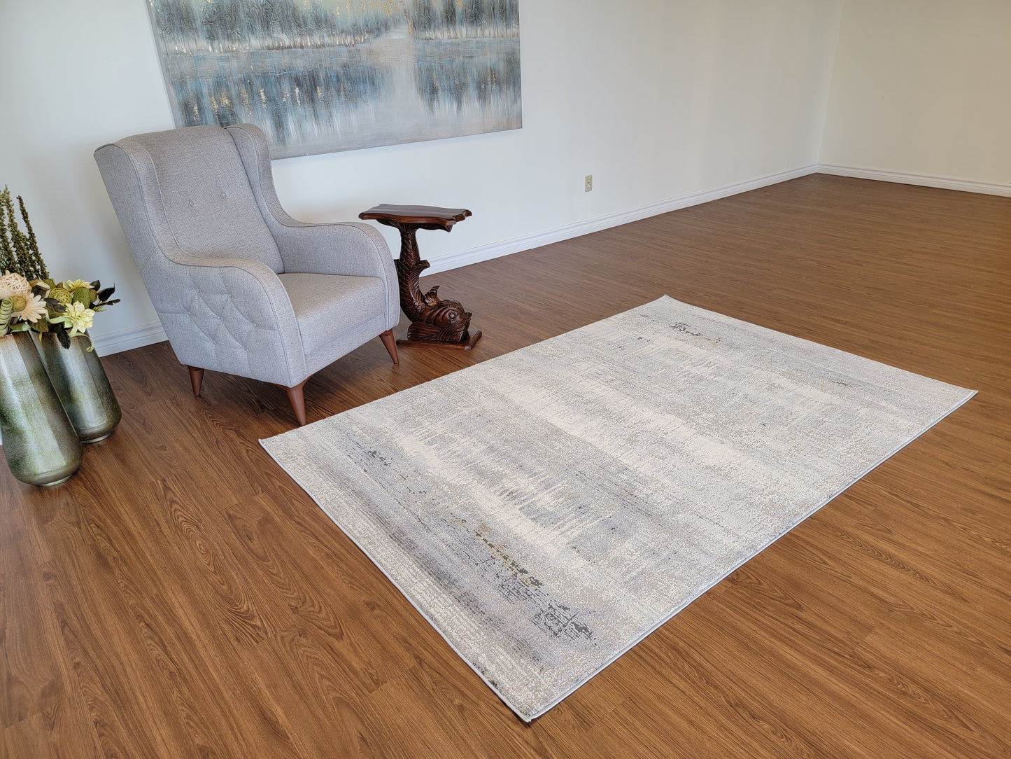 Venus Abstract Area Rug. Ash Gray and Dim Gray