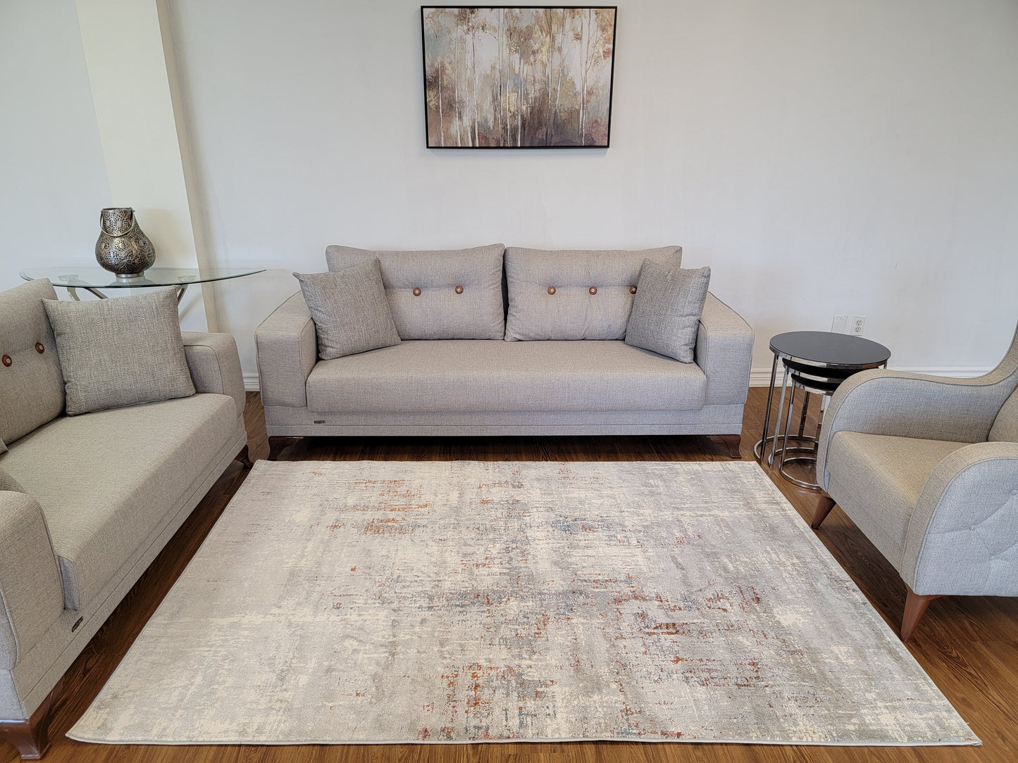 Venus Abstract Area Rug. Light Gray, Dim Gray, and Light Blue