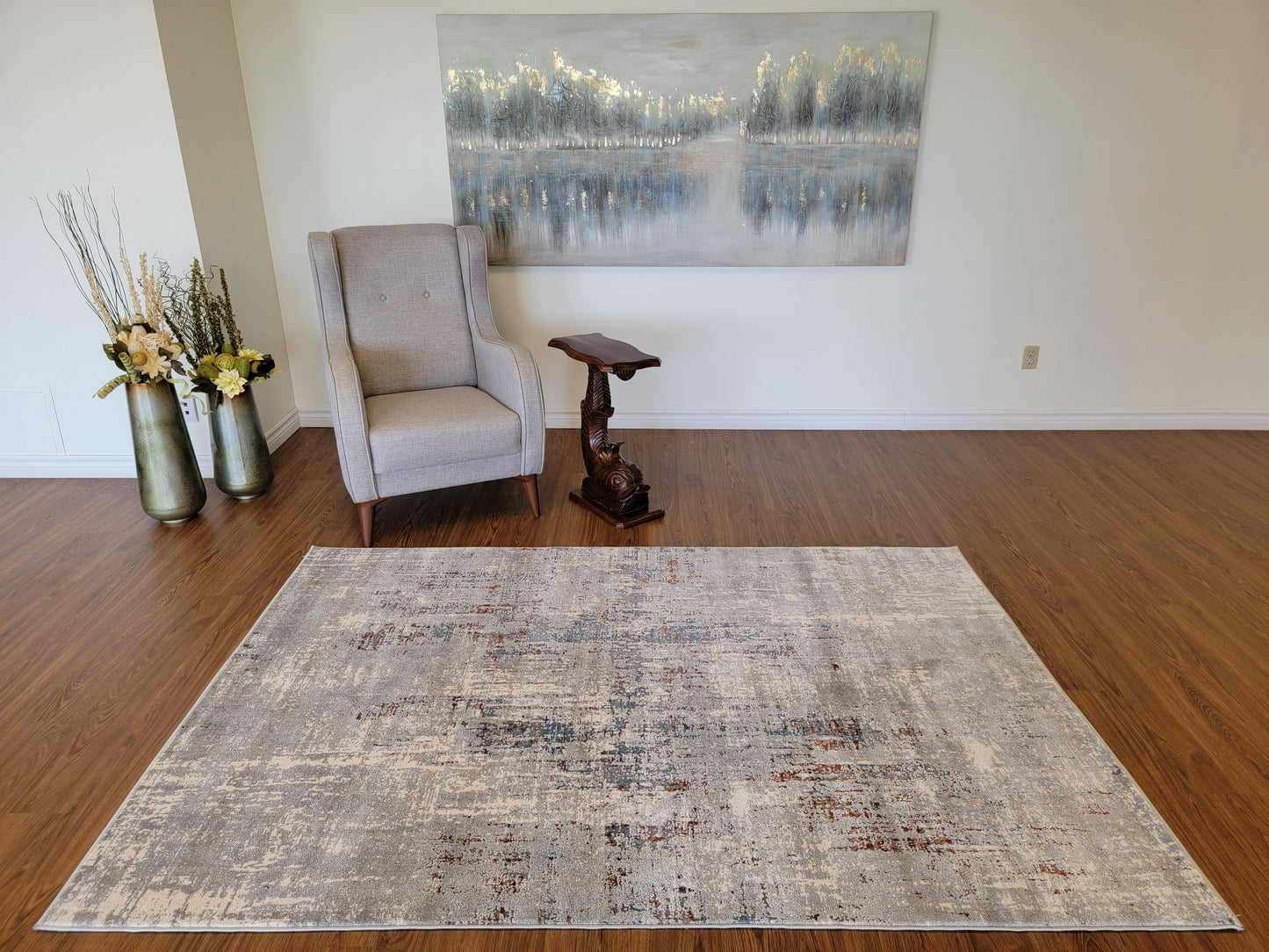 Venus Abstract Area Rug. Light Gray, Dim Gray, and Light Blue