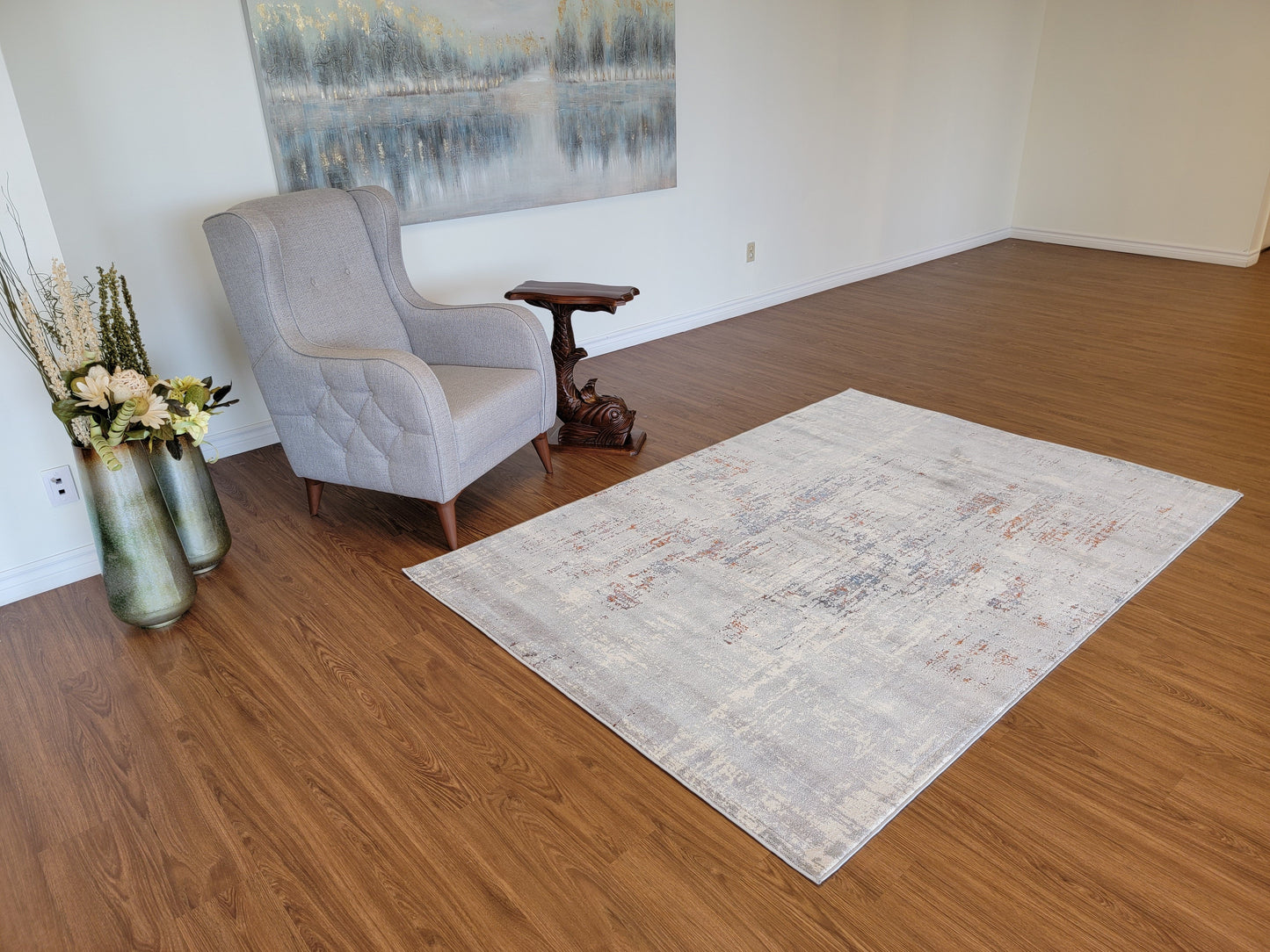 Venus Abstract Area Rug. Light Gray, Dim Gray, and Light Blue