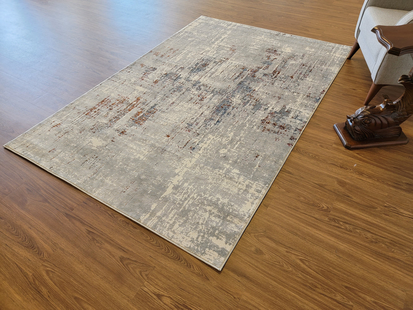 Venus Abstract Area Rug. Light Gray, Dim Gray, and Light Blue