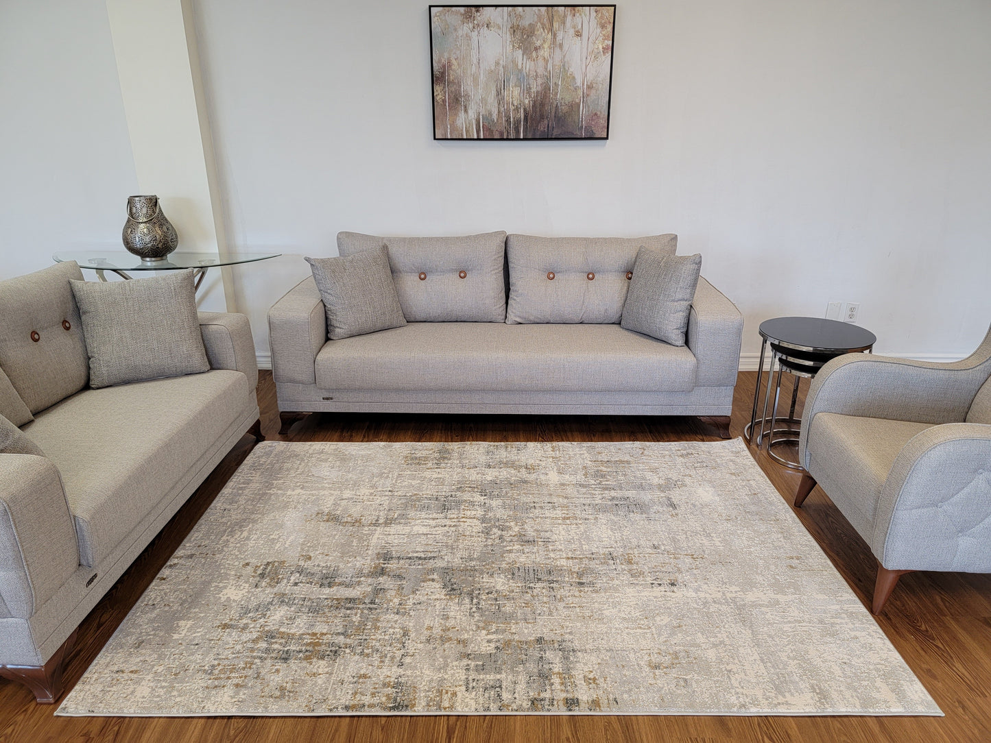 Venus Abstract Area Rug. White and Gray with Light Brown Patches