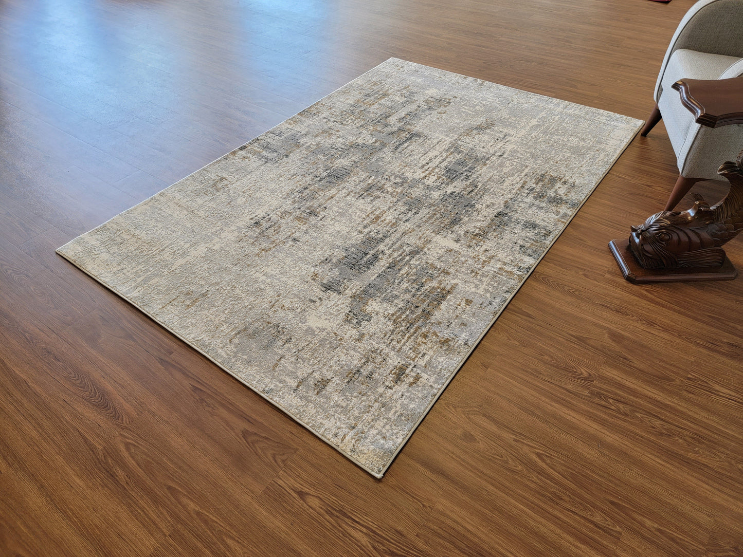 Venus Abstract Area Rug. White and Gray with Light Brown Patches